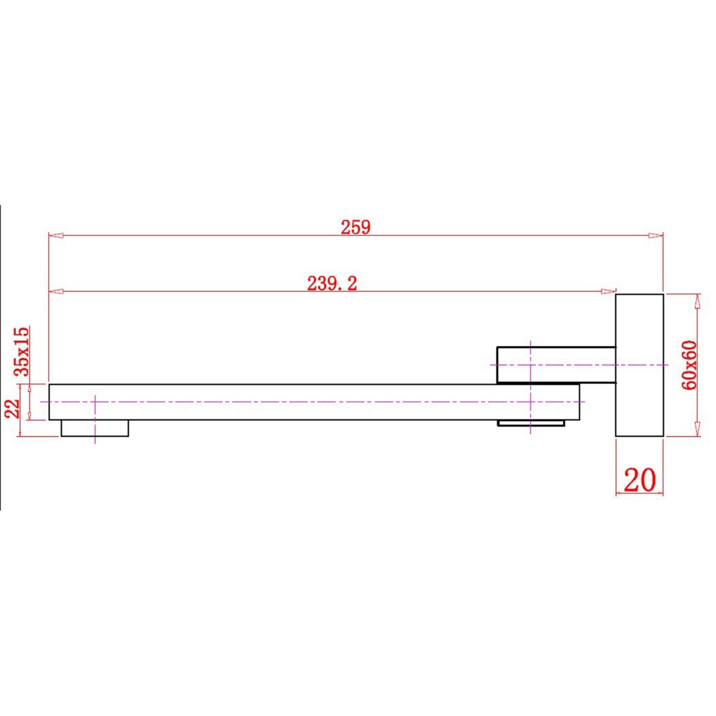 Square Brass Wall Bath Basin Sink Outlet Bathtub 360° Swivel Spout Wall Mounted Faucet