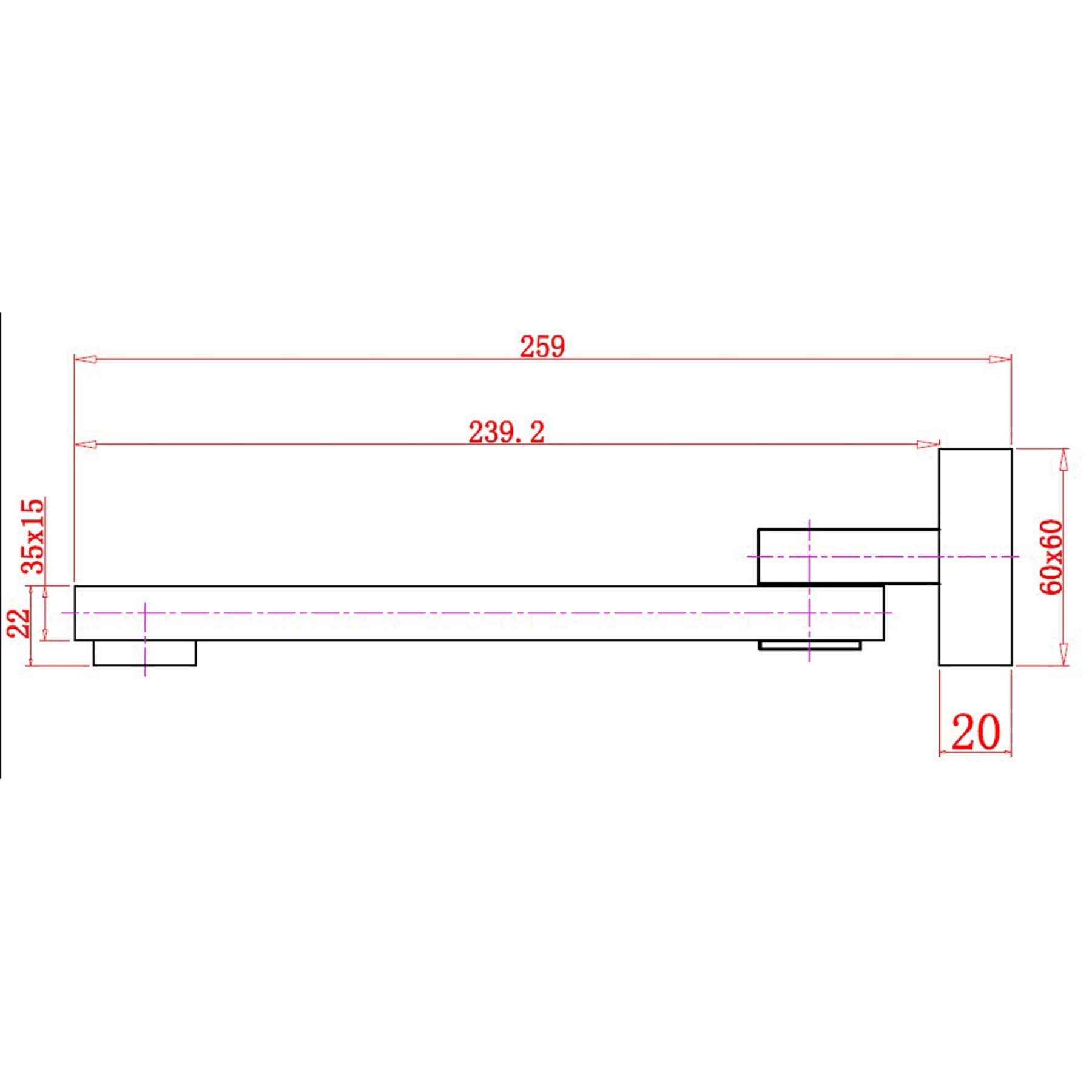 Square Brass Wall Bath Basin Sink Outlet Bathtub 360° Swivel Spout Wall Mounted Faucet