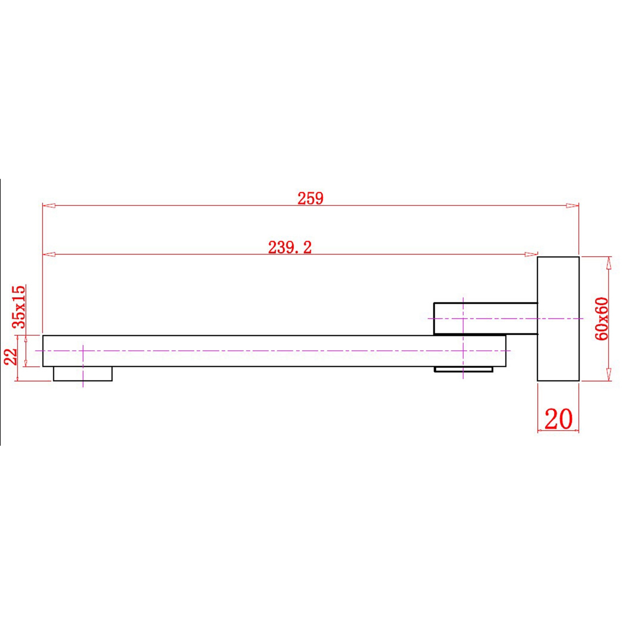 Square Brass Wall Bath Basin Sink Outlet Bathtub 360° Swivel Spout Wall Mounted Faucet