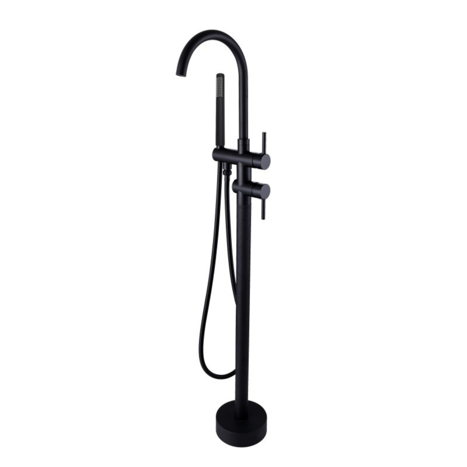 Bathroom Round Floor Mounted Bath Mixer Tap Set Freestanding Bathtub Spout Swivel Handheld Shower Head Diverter Chrome/Black
