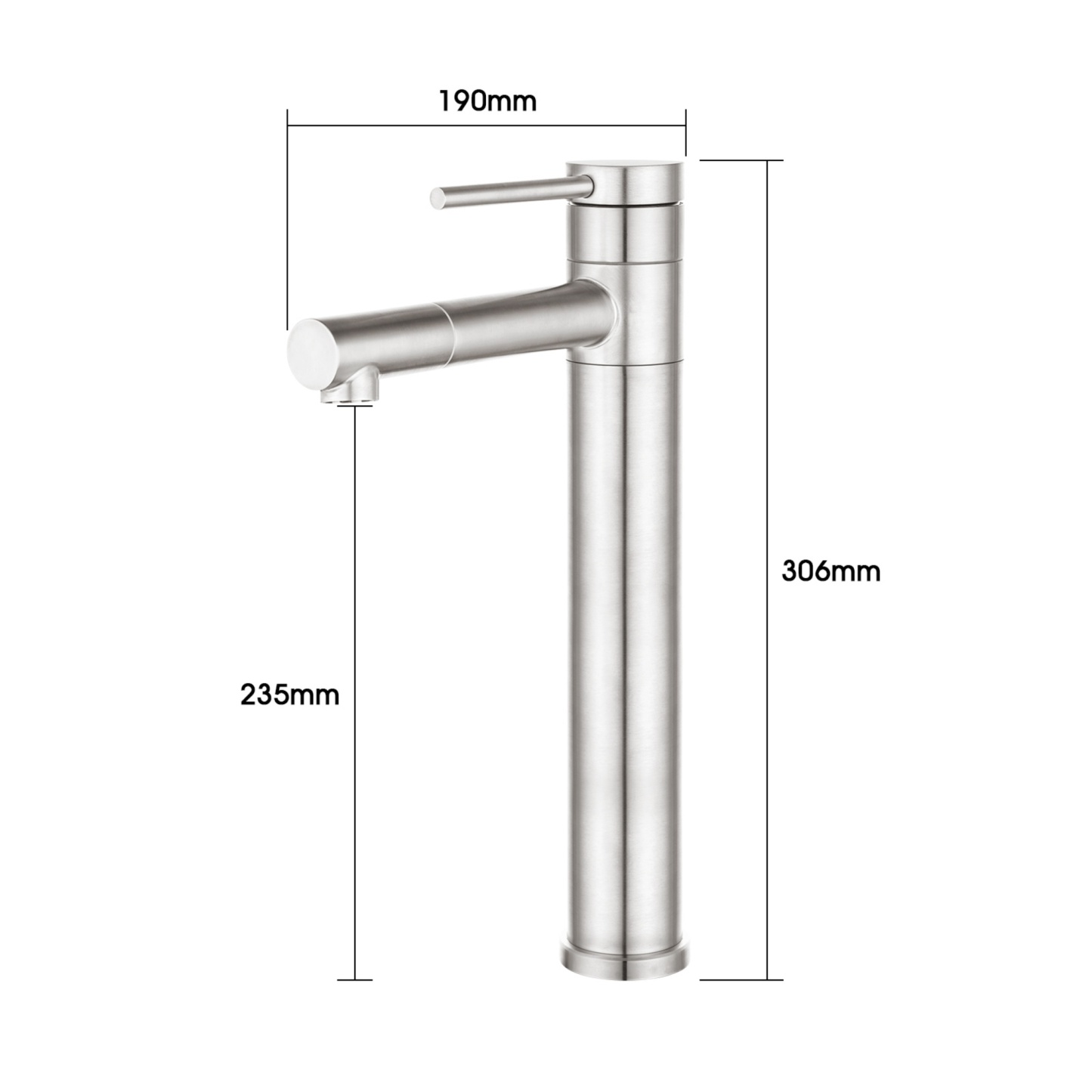 Stainless Steel Round Bath Basin Laundry Sink Vanity Tall Mixer Tap 360° Swivel Spout Flick Faucet Chrome/Black