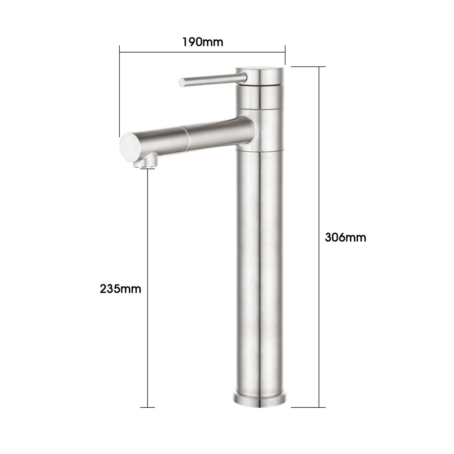 Stainless Steel Round Bath Basin Laundry Sink Vanity Tall Mixer Tap 360° Swivel Spout Flick Faucet Chrome/Black