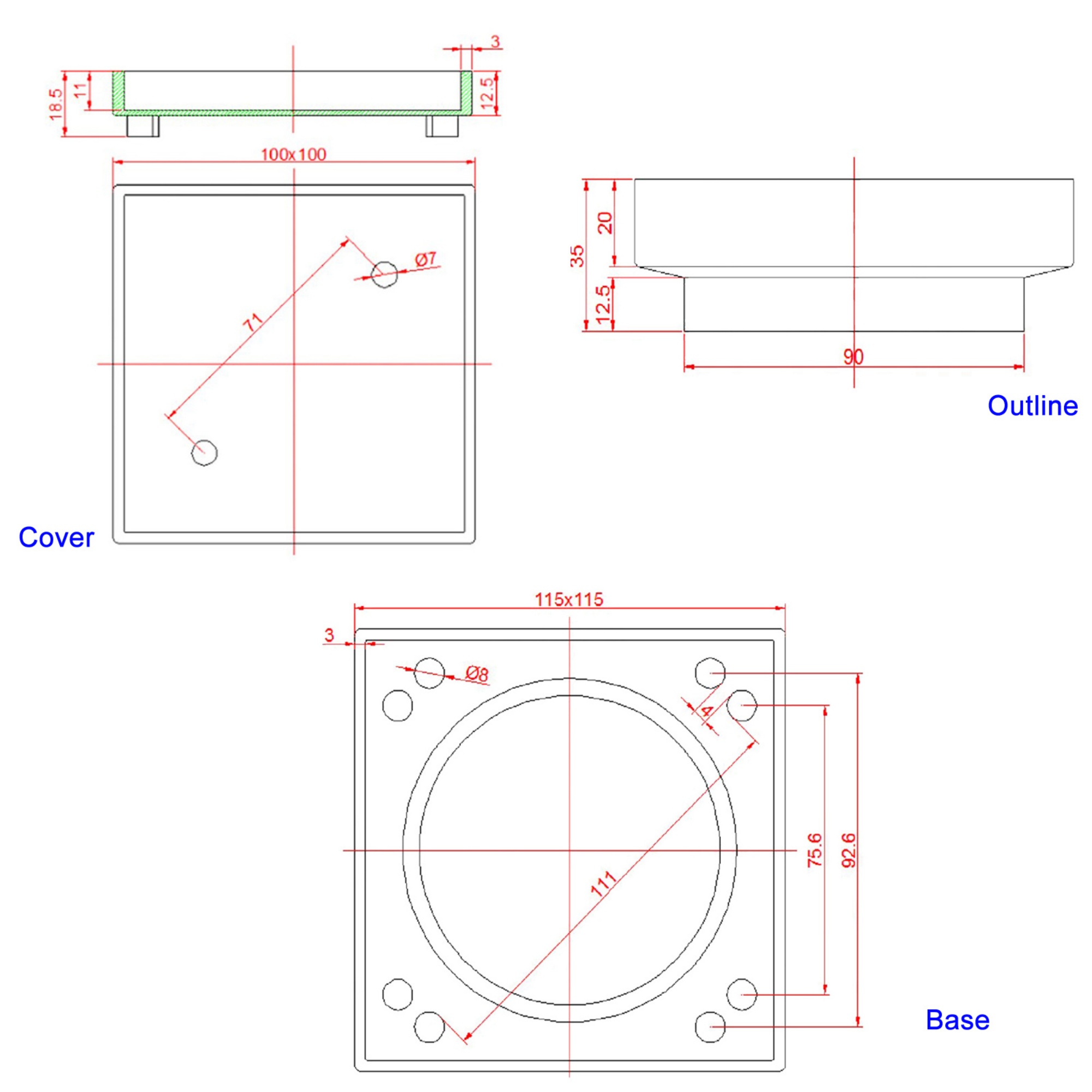 115mm Solid Brass Tile Insert Shower Floor Waste Bathroom Square Great Drain Water Outlet Chrome/Brushed Chrome