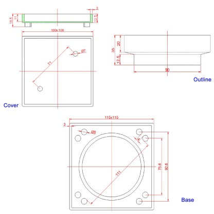 115mm Solid Brass Tile Insert Shower Floor Waste Bathroom Square Great Drain Water Outlet Chrome/Brushed Chrome