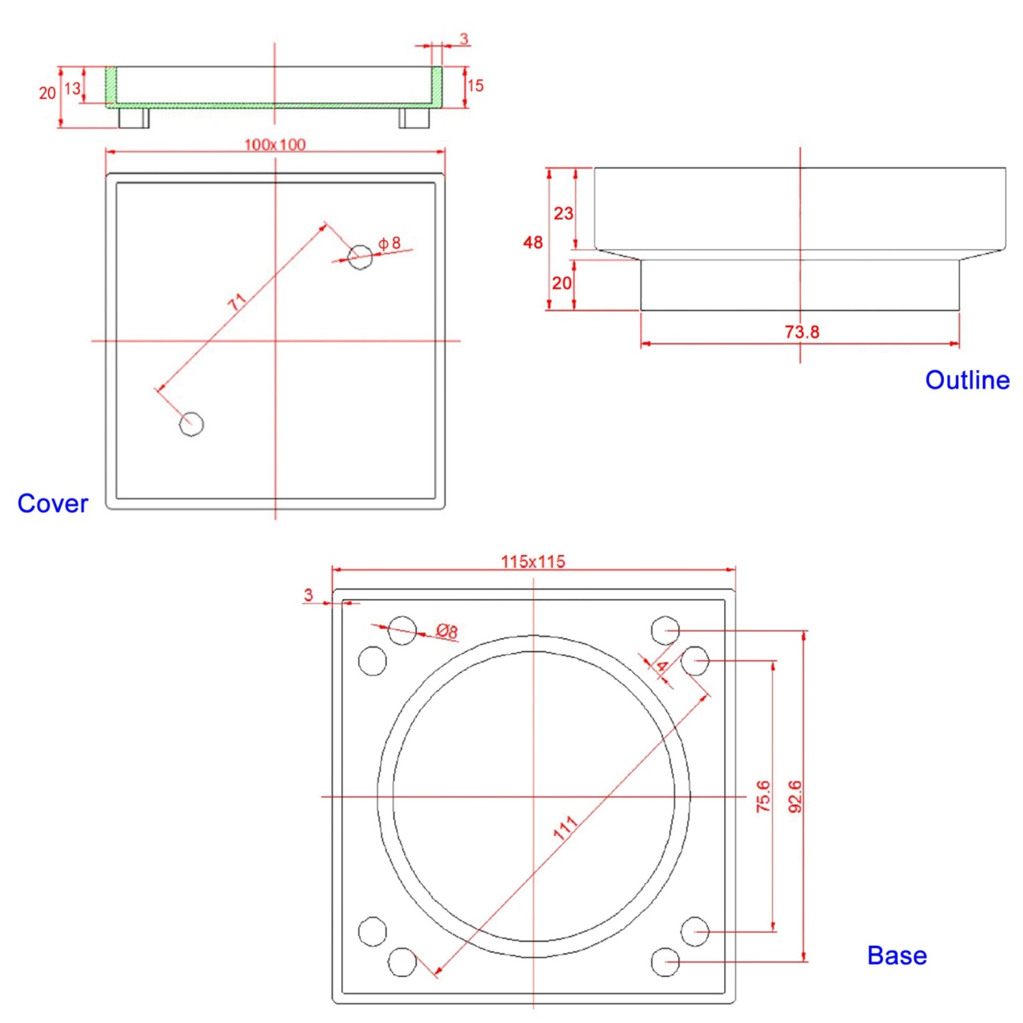 115mm Solid Brass Tile Insert Shower Floor Waste Bathroom Square Great Drain Water Outlet Chrome/Brushed Chrome