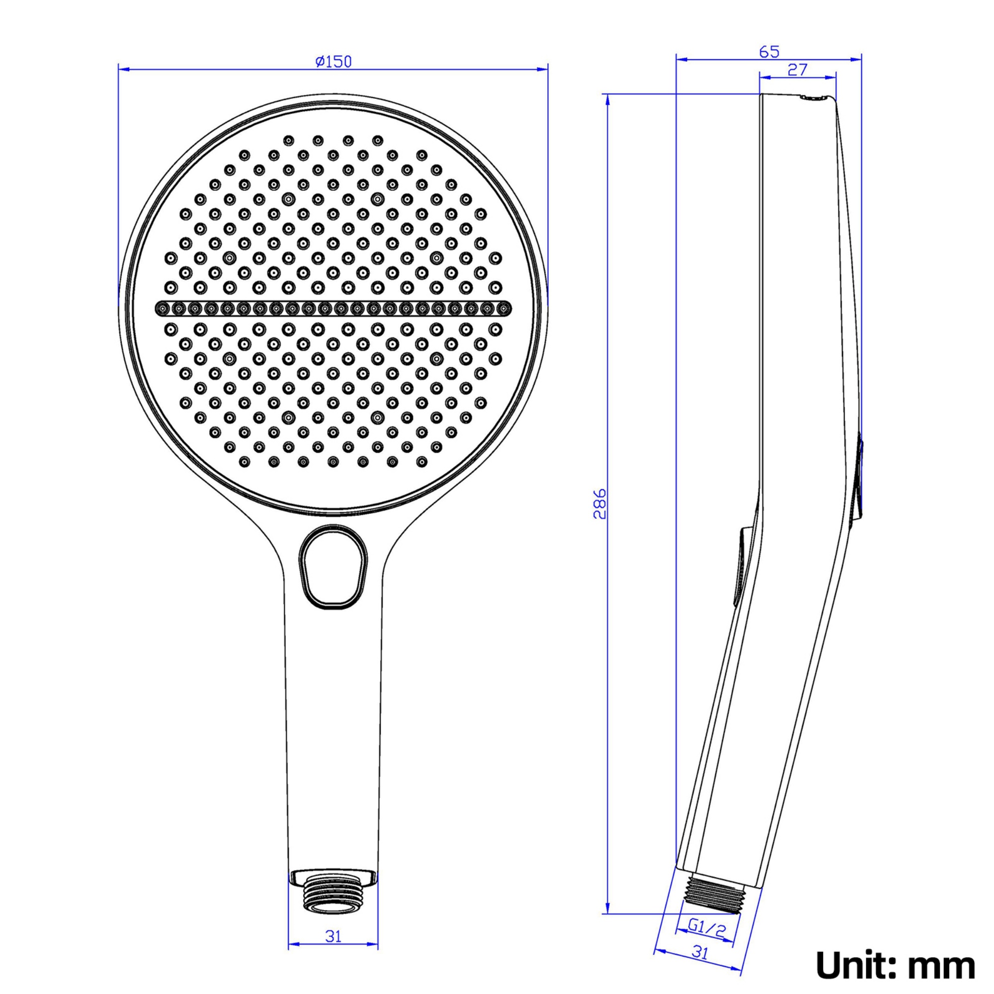 150mm 4 Function Bathroom Hand-Held Shower Head Round High Pressure Bath Spray Handheld Shower Rose Chrome/Black