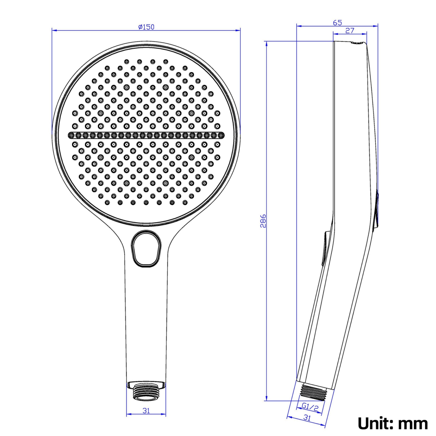 150mm 4 Function Bathroom Hand-Held Shower Head Round High Pressure Bath Spray Handheld Shower Rose Chrome/Black