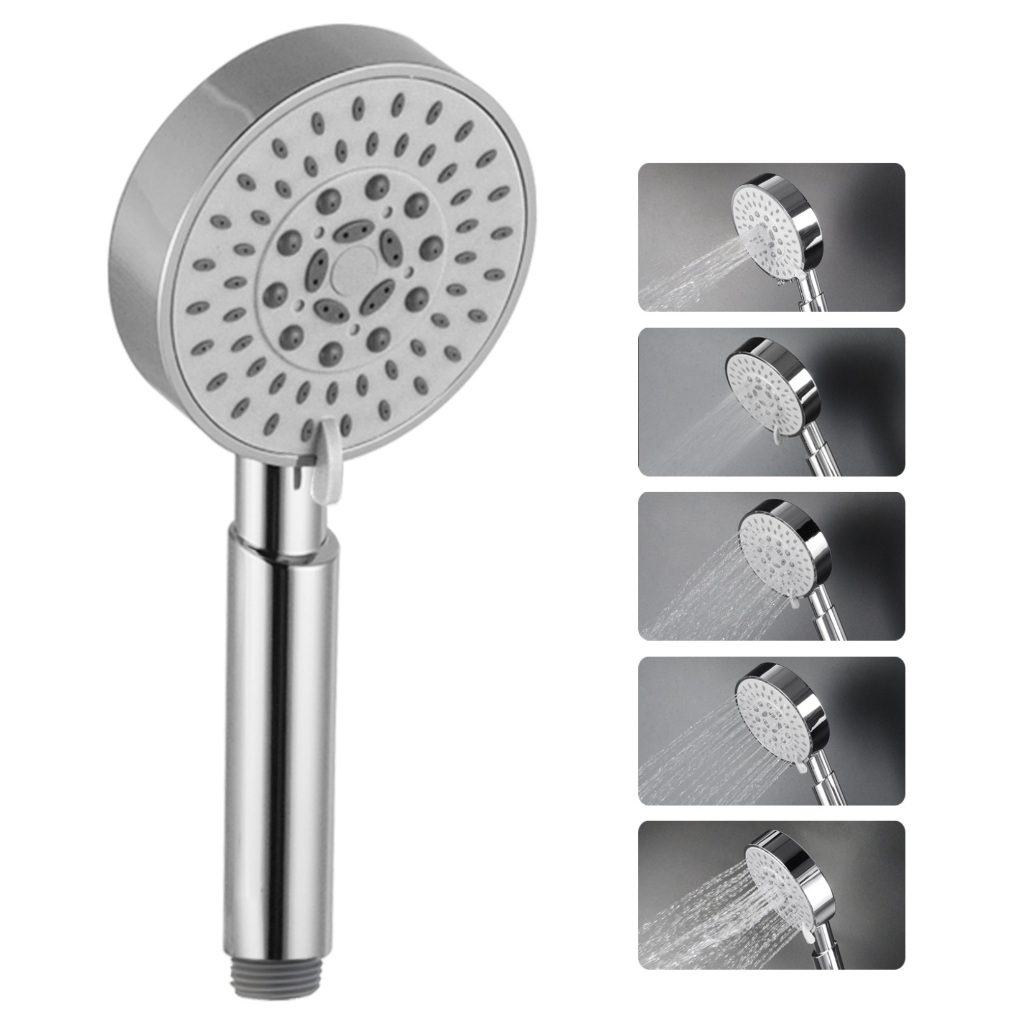 5 Functions Chrome Round Rainfall Handheld Shower Head Bathroom Spray Handheld Shower Rose