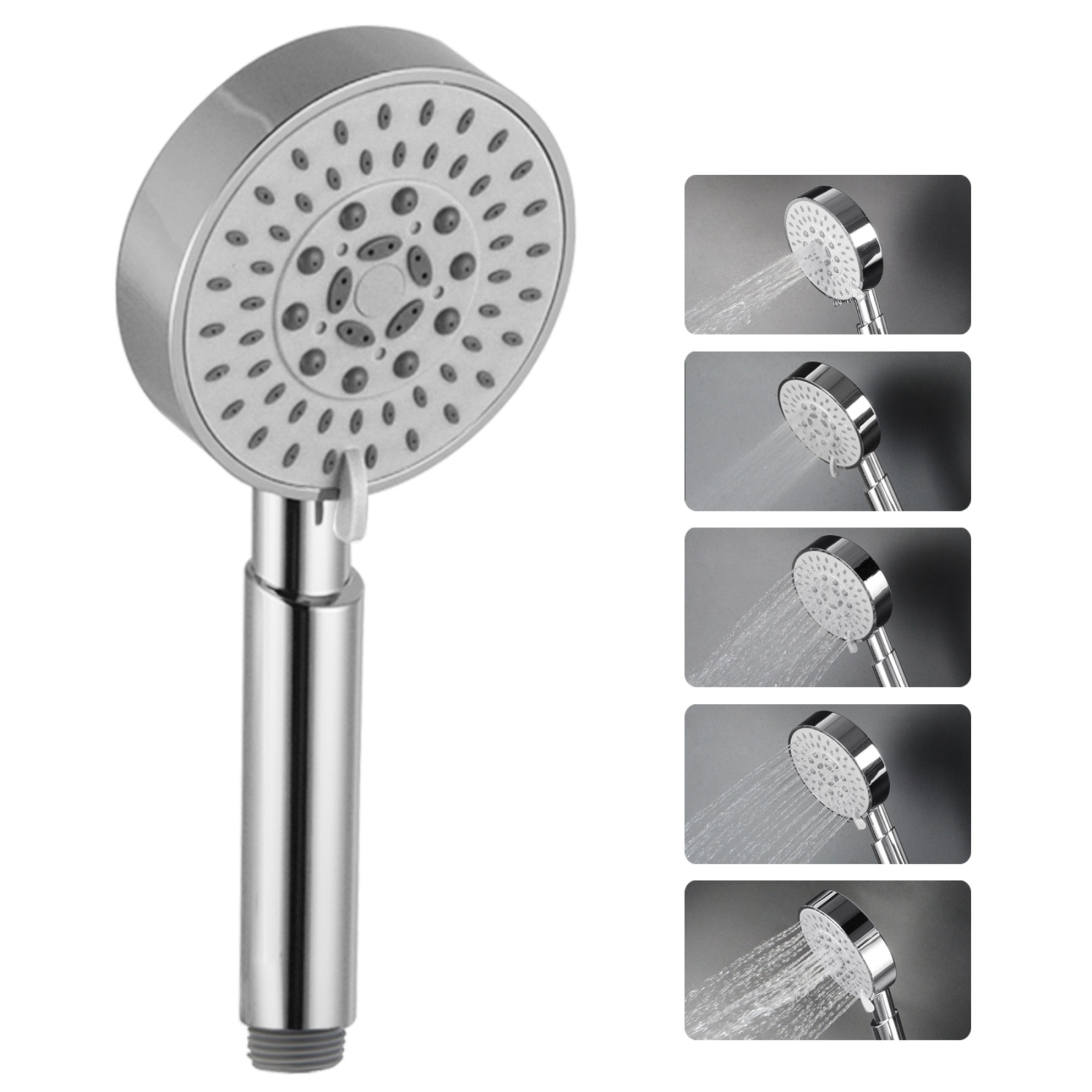 5 Functions Chrome Round Rainfall Handheld Shower Head Bathroom Spray Handheld Shower Rose