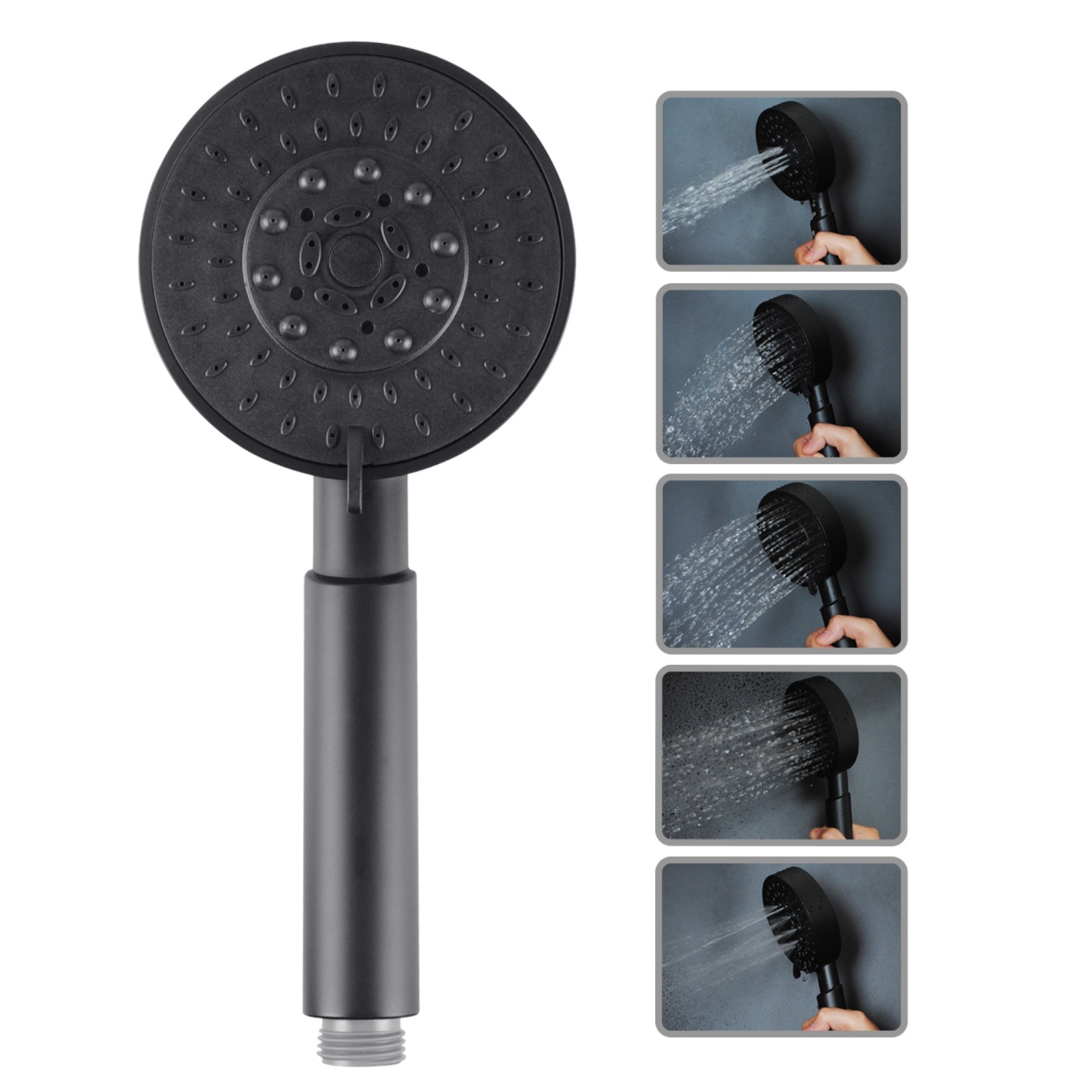 5 Functions Round Rainfall Handheld Shower Head Bathroom Spray Handheld Shower Rose Chrome/Matte Black