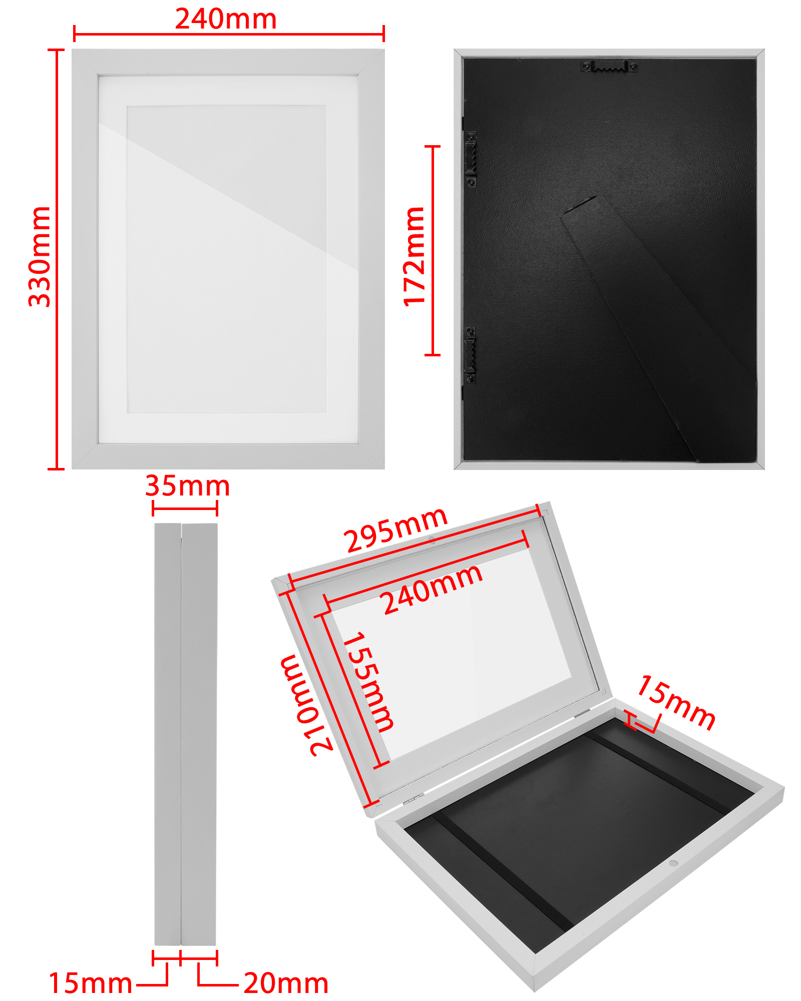 A4 2PCs Wooden Kids Artwork Frames Children Art Projects Display Frames Black / Light Timber / White
