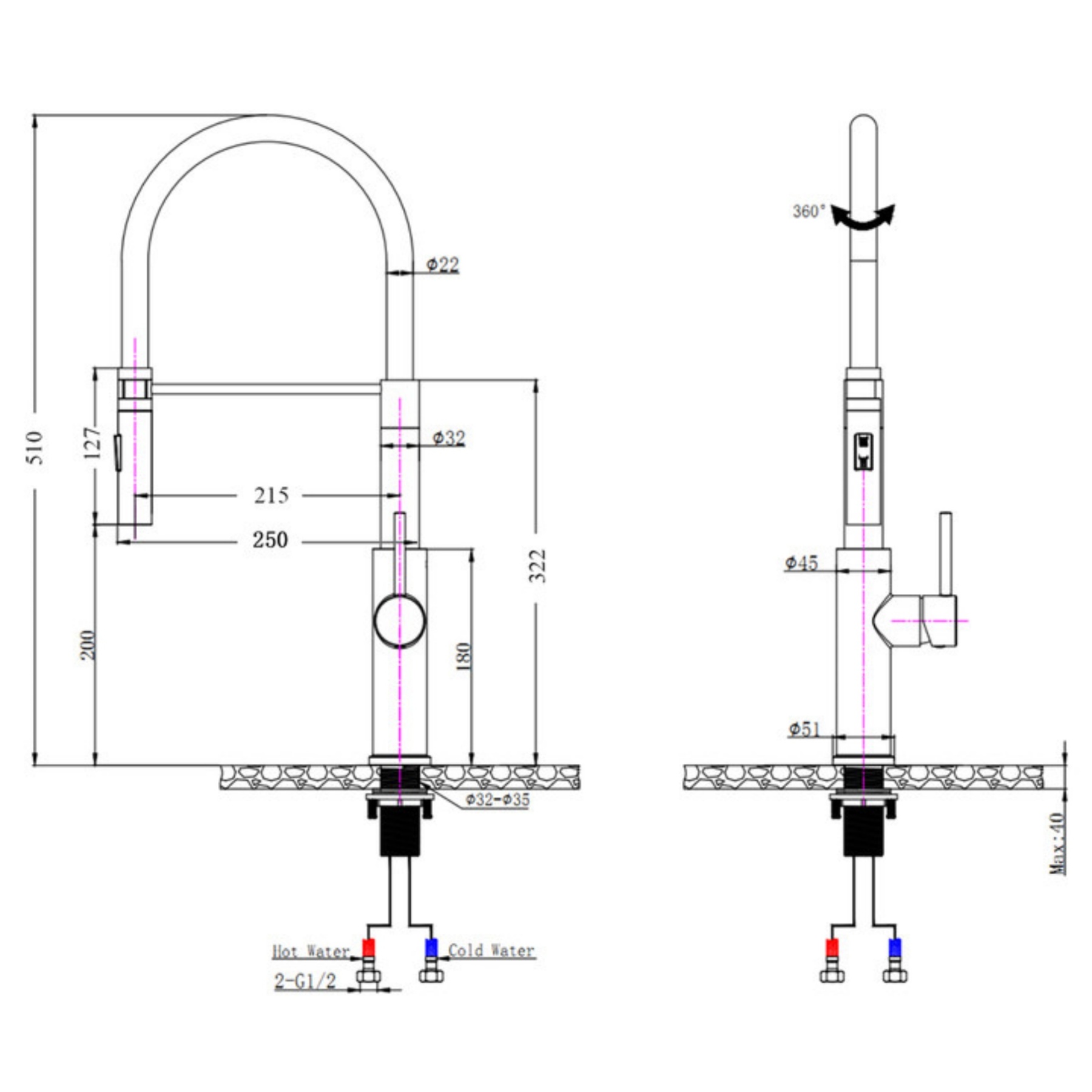 360° Swivel Pull-Out Kitchen Sink Mixer Tap 2 Function Laundry Basin Spout Faucet Chrome/Matte Black
