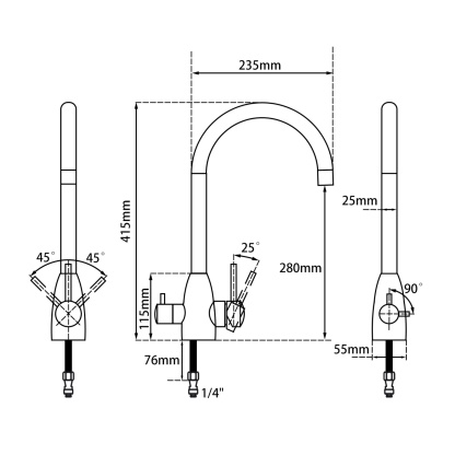 Round 3 Way Swivel Kitchen Sink Mixer Tap Pure Drinking Water Spout Faucet Brushed Nickel/Black