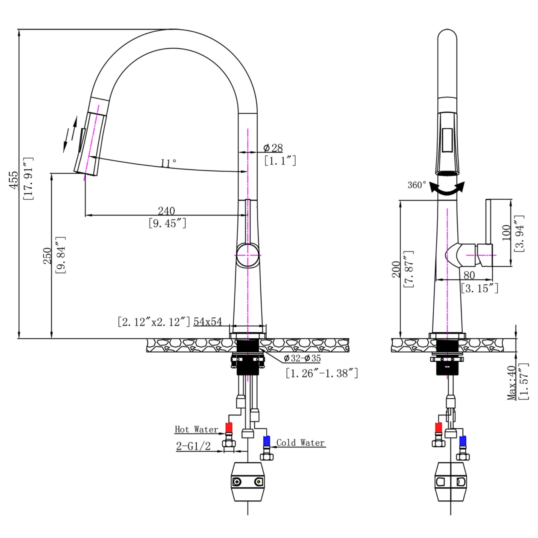 Brass 360° Swivel Pull-Out 2 Function Kitchen Sink Mixer Tap Laundry Basin Vanity Spout Faucet Chrome/Black/Granite Grey/White Granite
