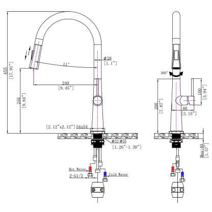 Brass 360° Swivel Pull-Out 2 Function Kitchen Sink Mixer Tap Laundry Basin Vanity Spout Faucet Chrome/Black/Granite Grey/White Granite