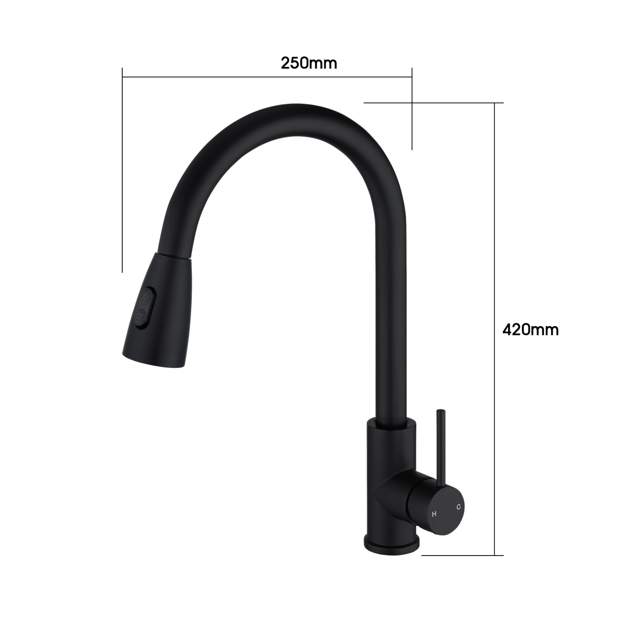 Stainless Steel 2 Function Gooseneck Pull-Out Kitchen Sink Mixer Tap 360° Swivel Laundry Basin Spout Faucet Brushed/Black