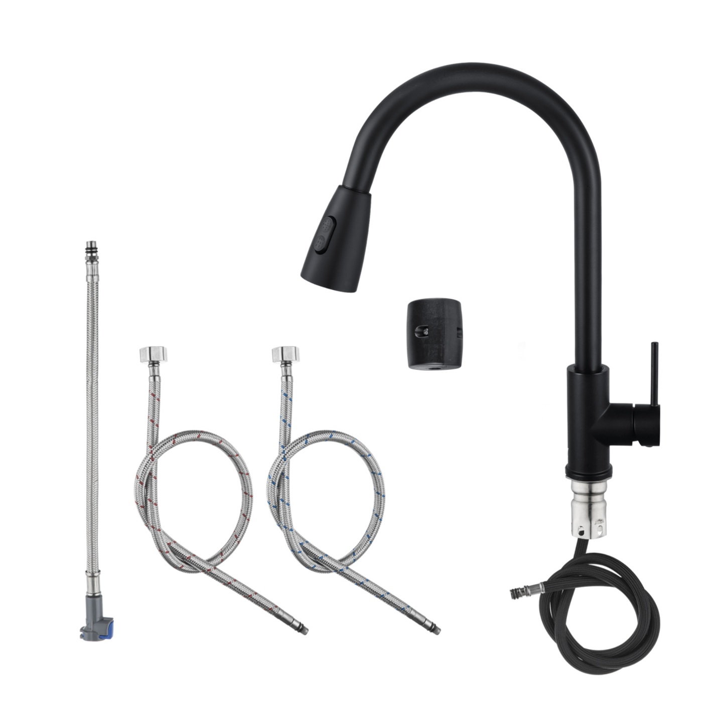 Stainless Steel 2 Function Gooseneck Pull-Out Kitchen Sink Mixer Tap 360° Swivel Laundry Basin Spout Faucet Brushed/Black