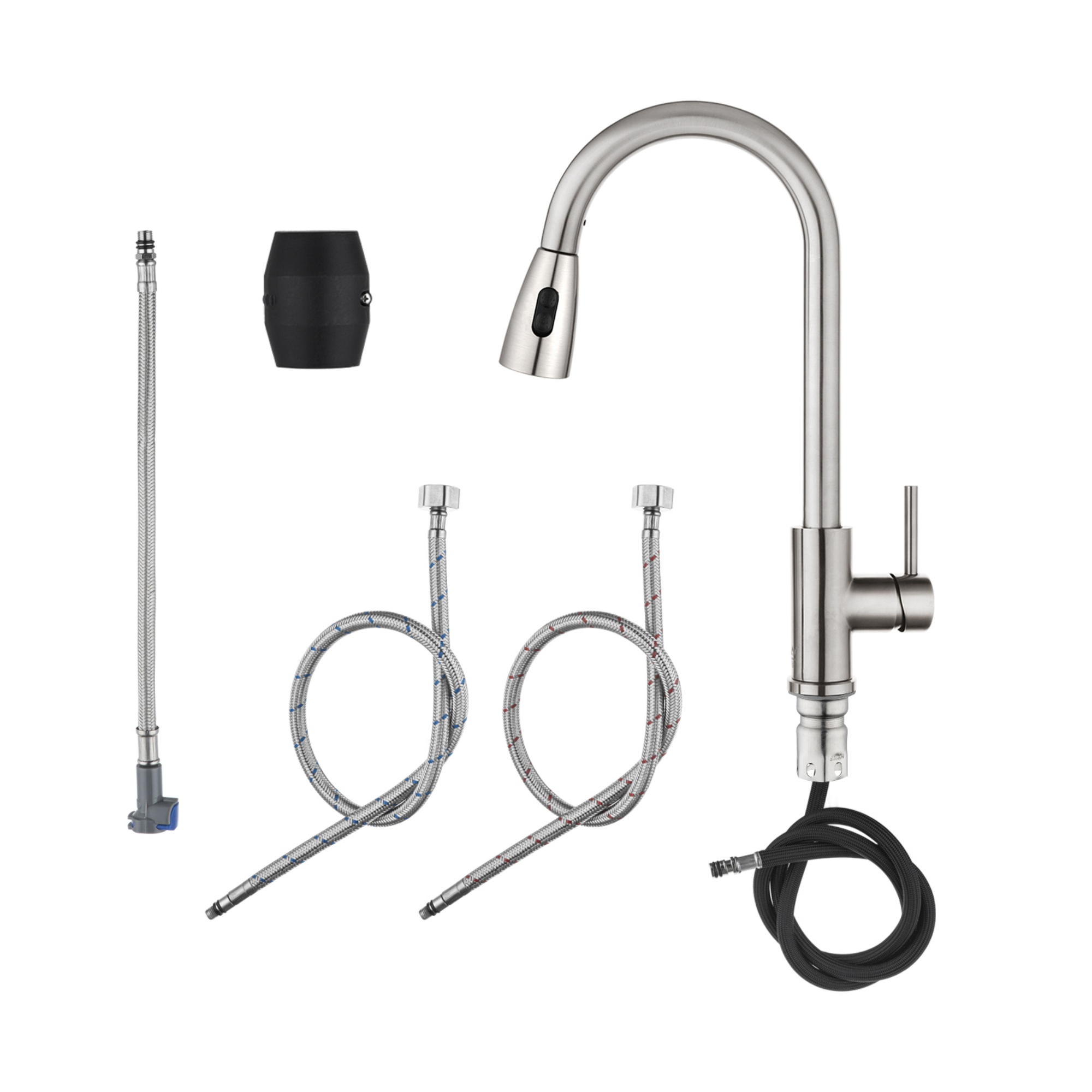 Stainless Steel 2 Function Gooseneck Pull-Out Kitchen Sink Mixer Tap 360° Swivel Laundry Basin Spout Faucet Brushed/Black