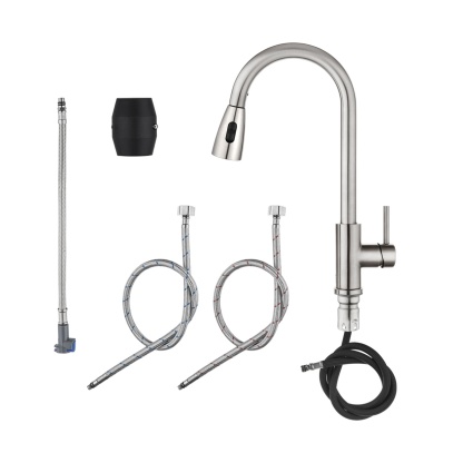 Stainless Steel 2 Function Gooseneck Pull-Out Kitchen Sink Mixer Tap 360° Swivel Laundry Basin Spout Faucet Brushed/Black