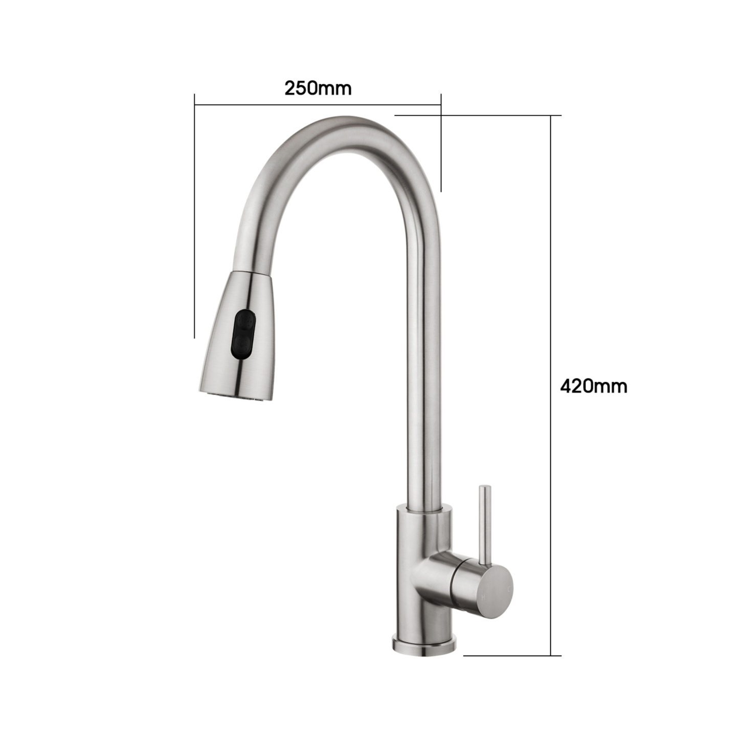Stainless Steel 2 Function Gooseneck Pull-Out Kitchen Sink Mixer Tap 360° Swivel Laundry Basin Spout Faucet Brushed/Black