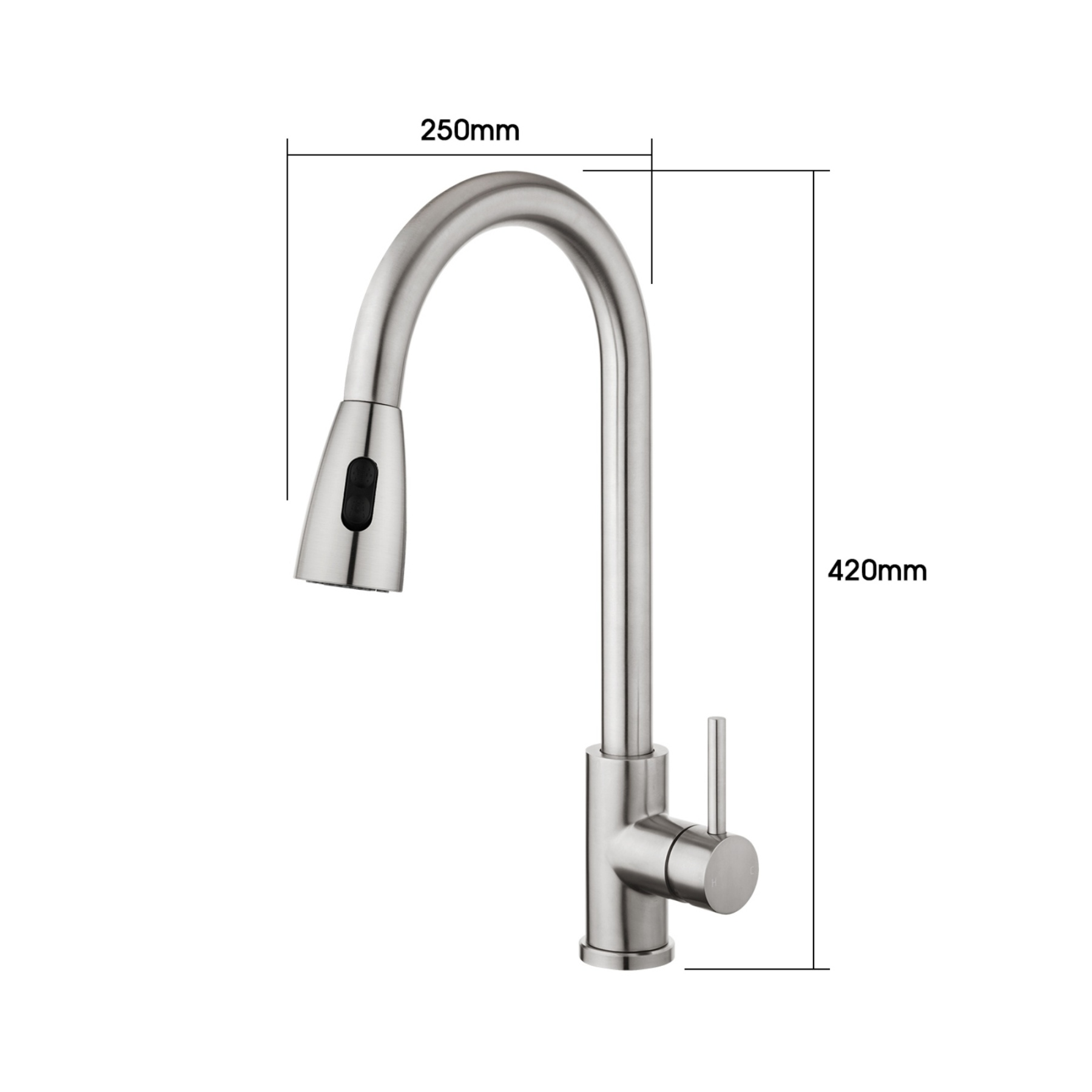 Stainless Steel 2 Function Gooseneck Pull-Out Kitchen Sink Mixer Tap 360° Swivel Laundry Basin Spout Faucet Brushed/Black