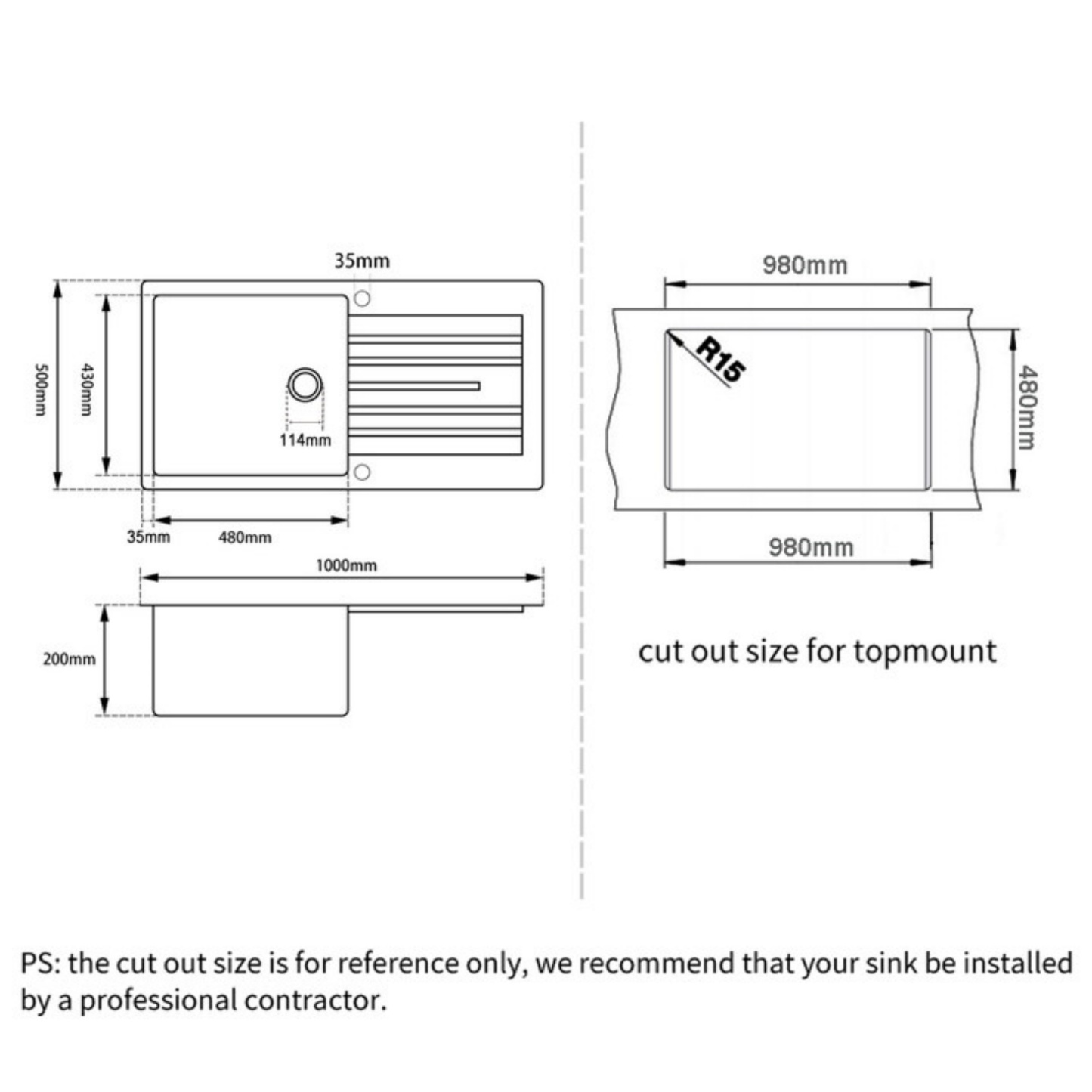 1000mm Granite Stone Single Bowl Kitchen Basin Sink Drainer Board Under/Top Mount Metallic Black/Metallic White