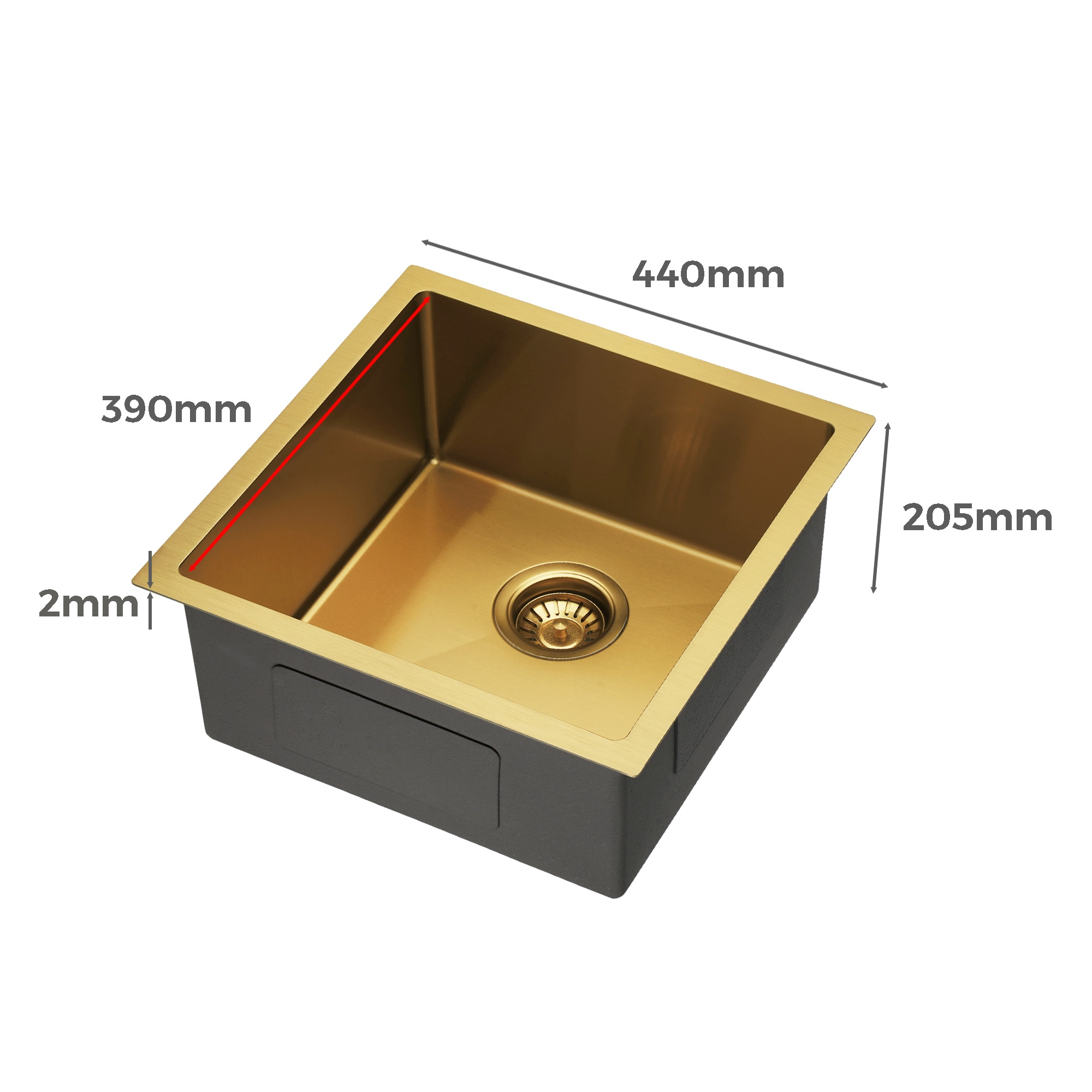440x440mm Single Stainless Steel Kitchen Sink Smart Hand Free Drainage Top/Flush/Under Mount Satin Brush/Nano Black/Yellow Gold