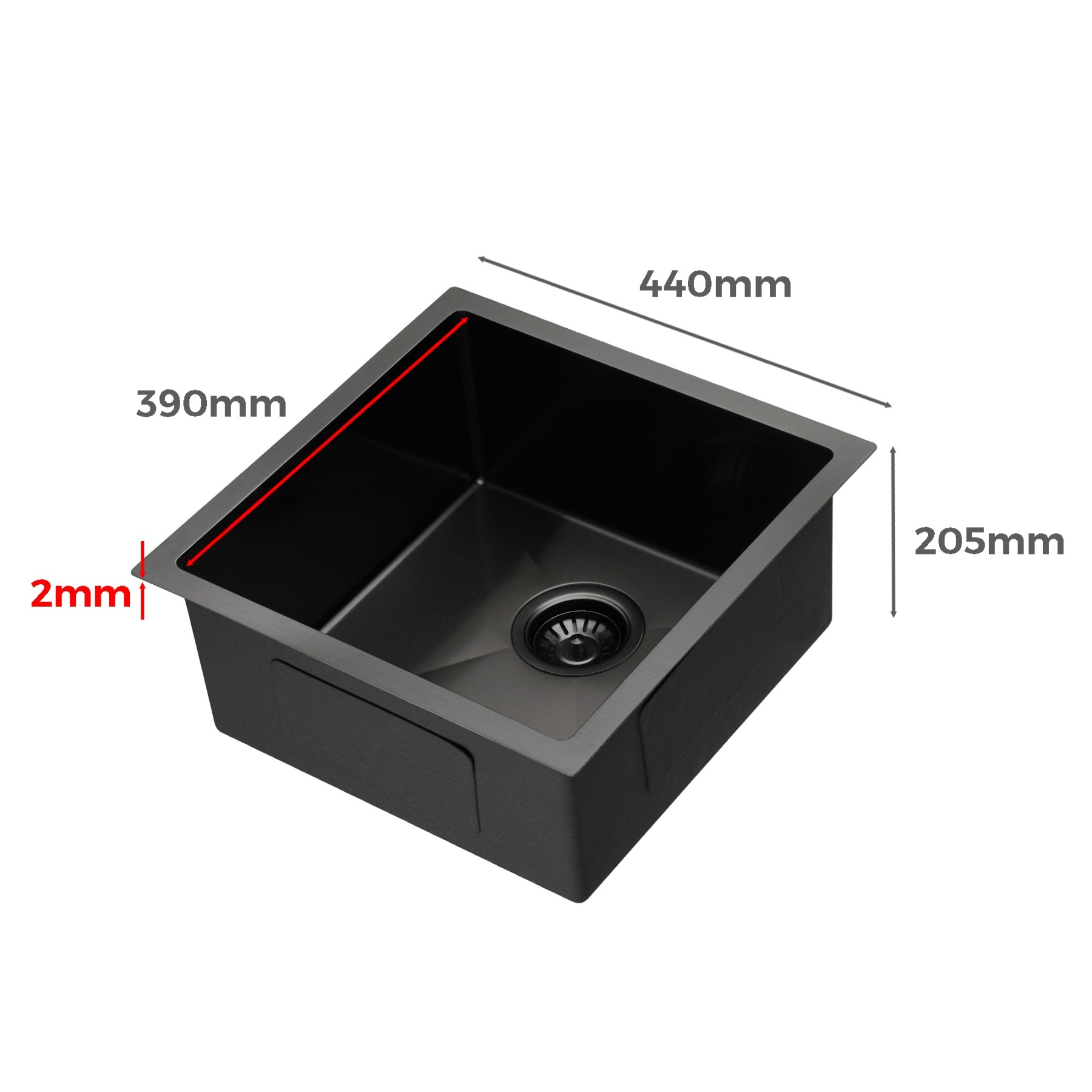 440x440mm Single Stainless Steel Kitchen Sink Smart Hand Free Drainage Top/Flush/Under Mount Satin Brush/Nano Black/Yellow Gold