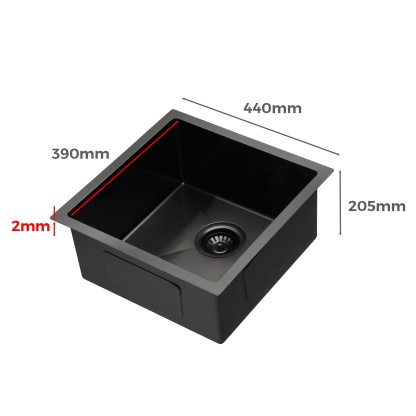 440x440mm Single Stainless Steel Kitchen Sink Smart Hand Free Drainage Top/Flush/Under Mount Satin Brush/Nano Black/Yellow Gold