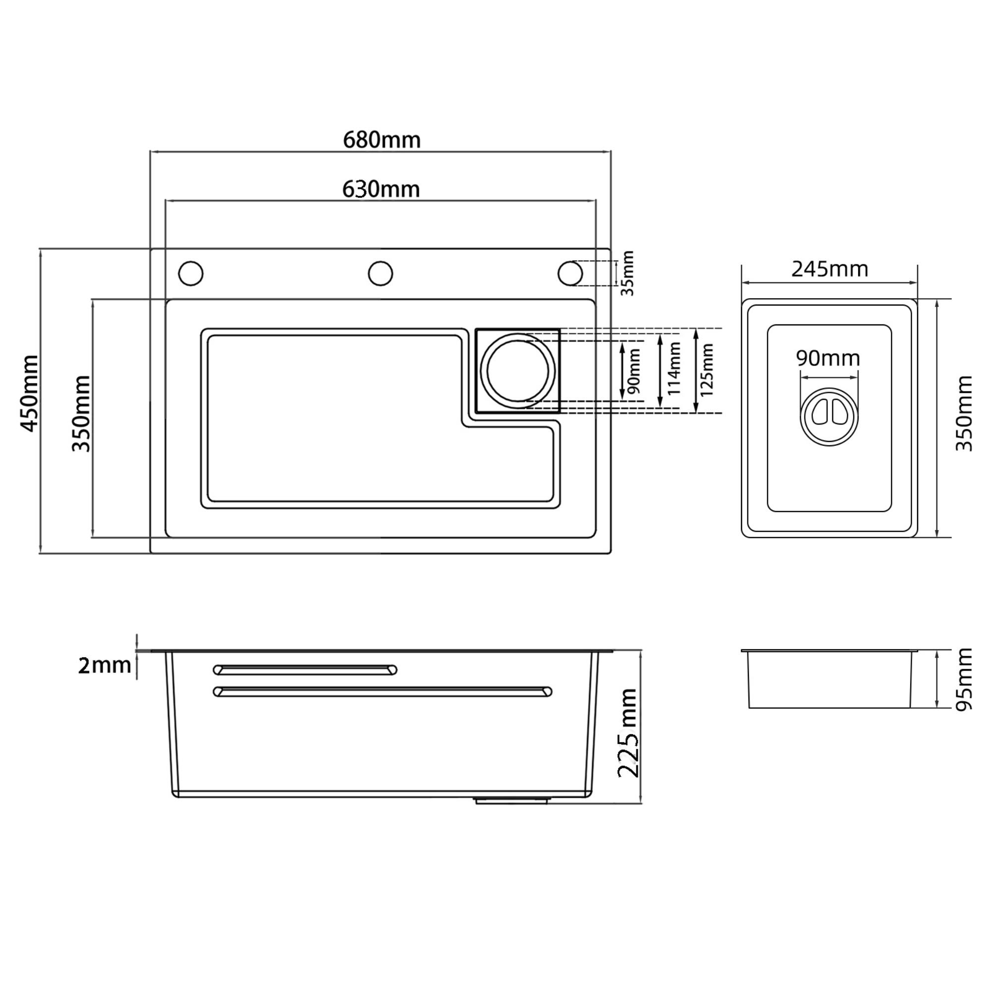 Stainless Steel Single Bowl Counter Top Control Kitchen Sink Smart Drainage Detachable Colander Satin Brush/Dark Grey/Yellow Gold