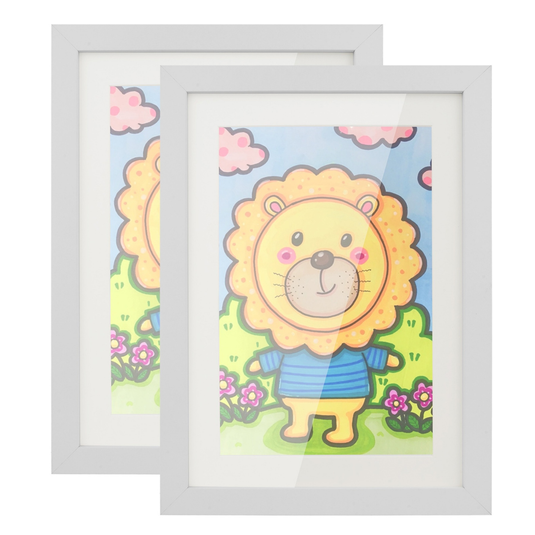 A4 2PCs Wooden Kids Artwork Frames Children Art Projects Display Frames Black / Light Timber / White