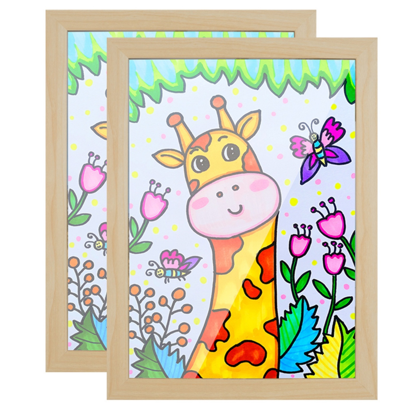 A4 2PCs Wooden Kids Artwork Frames Children Art Projects Display Frames Black / Light Timber / White