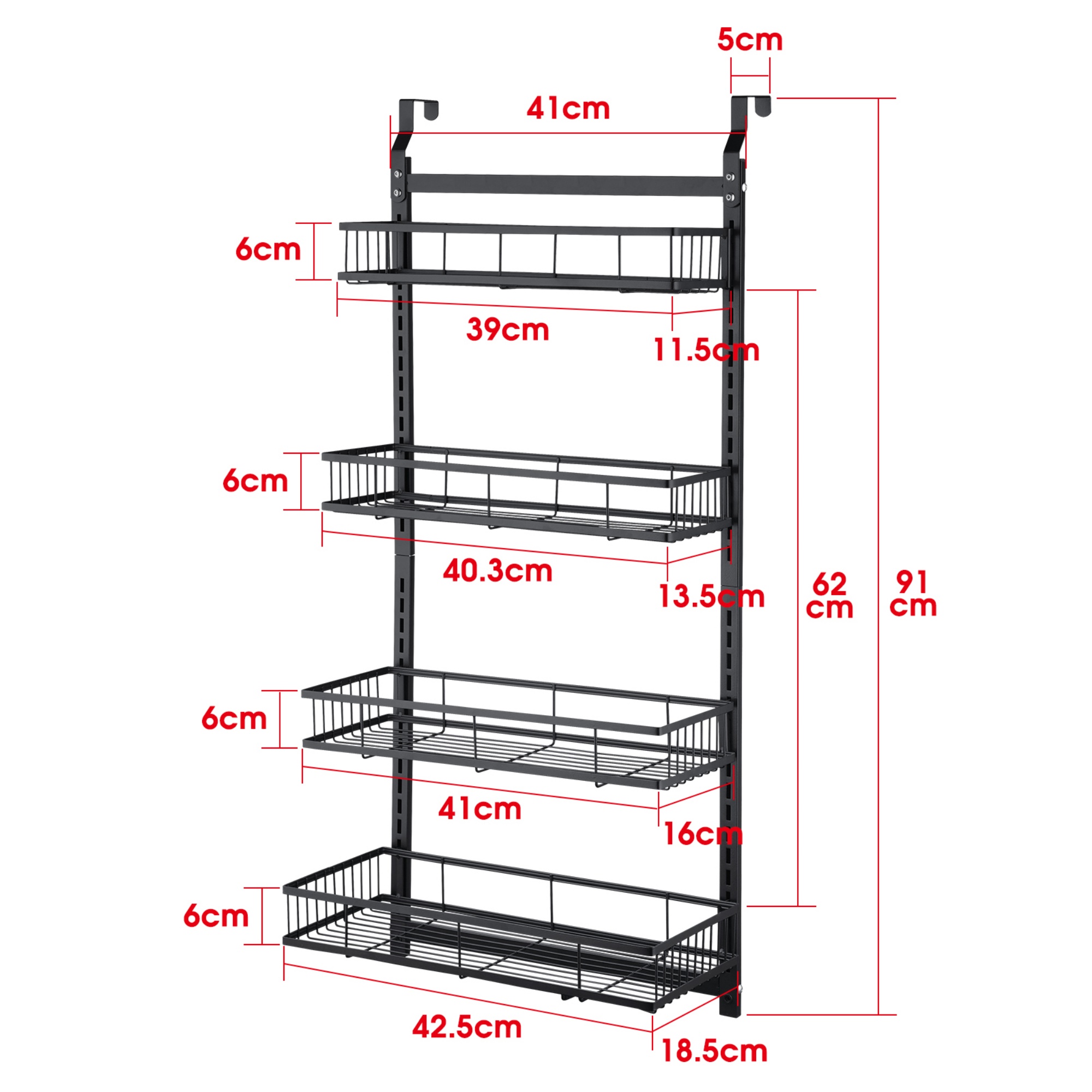 4 Tiers Hanging Bathroom Storage Rack Over Door Shower Caddy Basket Bath Storage Holder Organizer Shelf Black