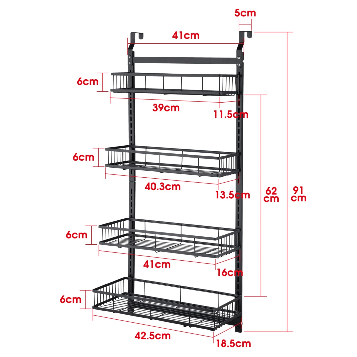4 Tiers Hanging Bathroom Storage Rack Over Door Shower Caddy Basket Bath Storage Holder Organizer Shelf Black