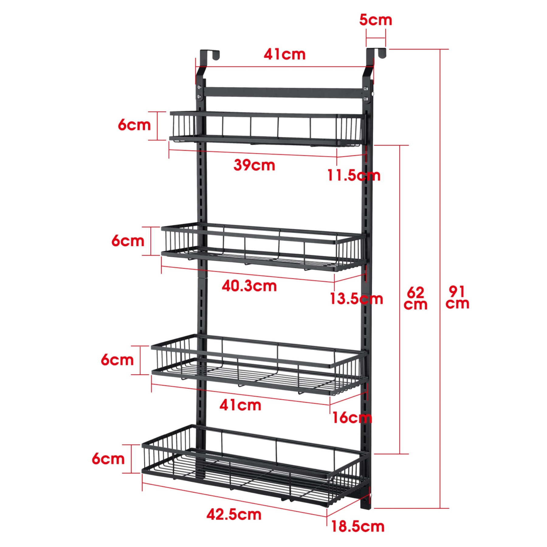 4 Tiers Hanging Bathroom Storage Rack Over Door Shower Caddy Basket Bath Storage Holder Organizer Shelf Black