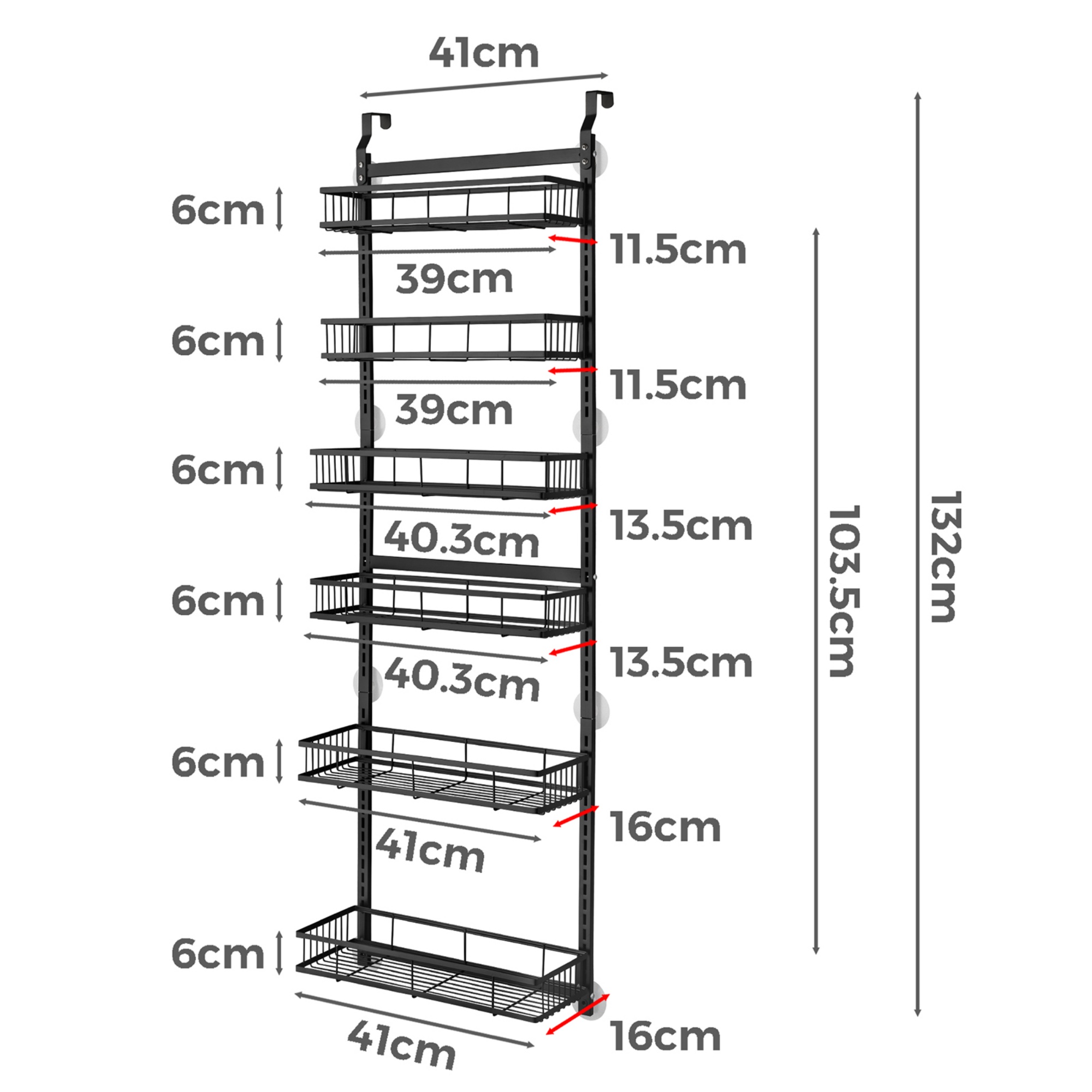 6 Tier Black Shower Caddy Storage Rack Basket Bathroom Kitchen Overdoor Hanging Holder Organizer Shelf