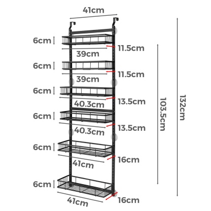 6 Tier Black Shower Caddy Storage Rack Basket Bathroom Kitchen Overdoor Hanging Holder Organizer Shelf