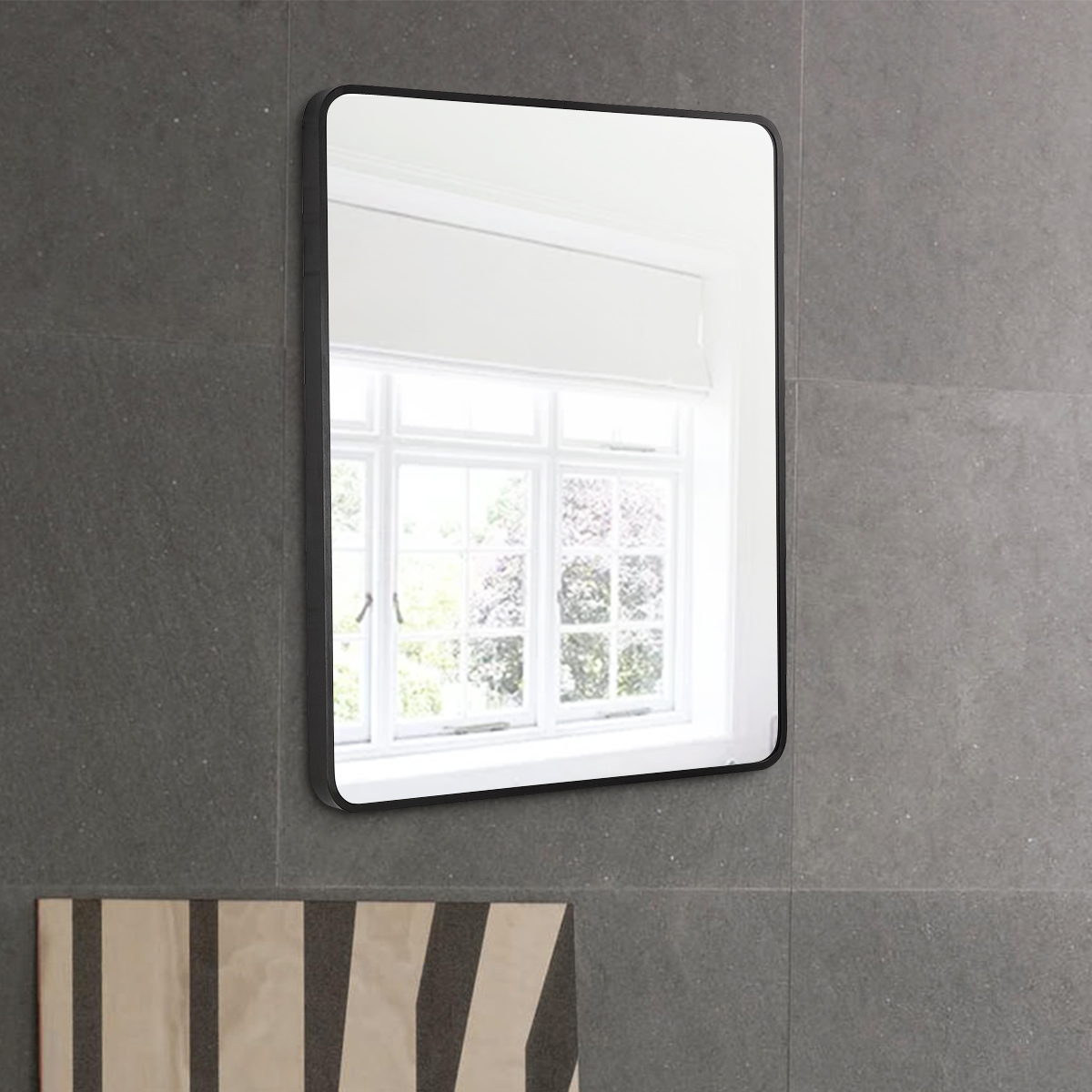 650x500mm Black Aluminum Frame Bathroom Vanity Makeup Wall Mount Shaving Mirror Home Decor