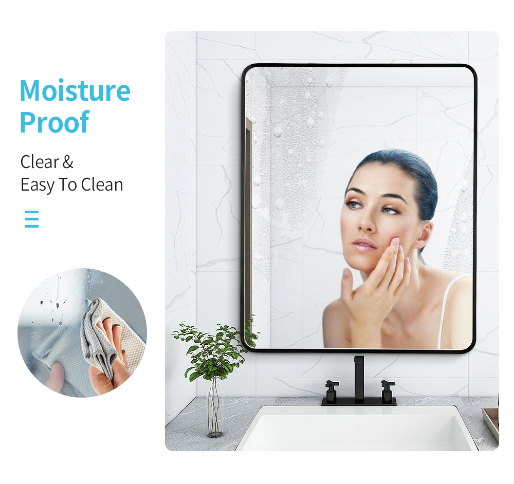 650x500mm Black Aluminum Frame Bathroom Vanity Makeup Wall Mount Shaving Mirror Home Decor