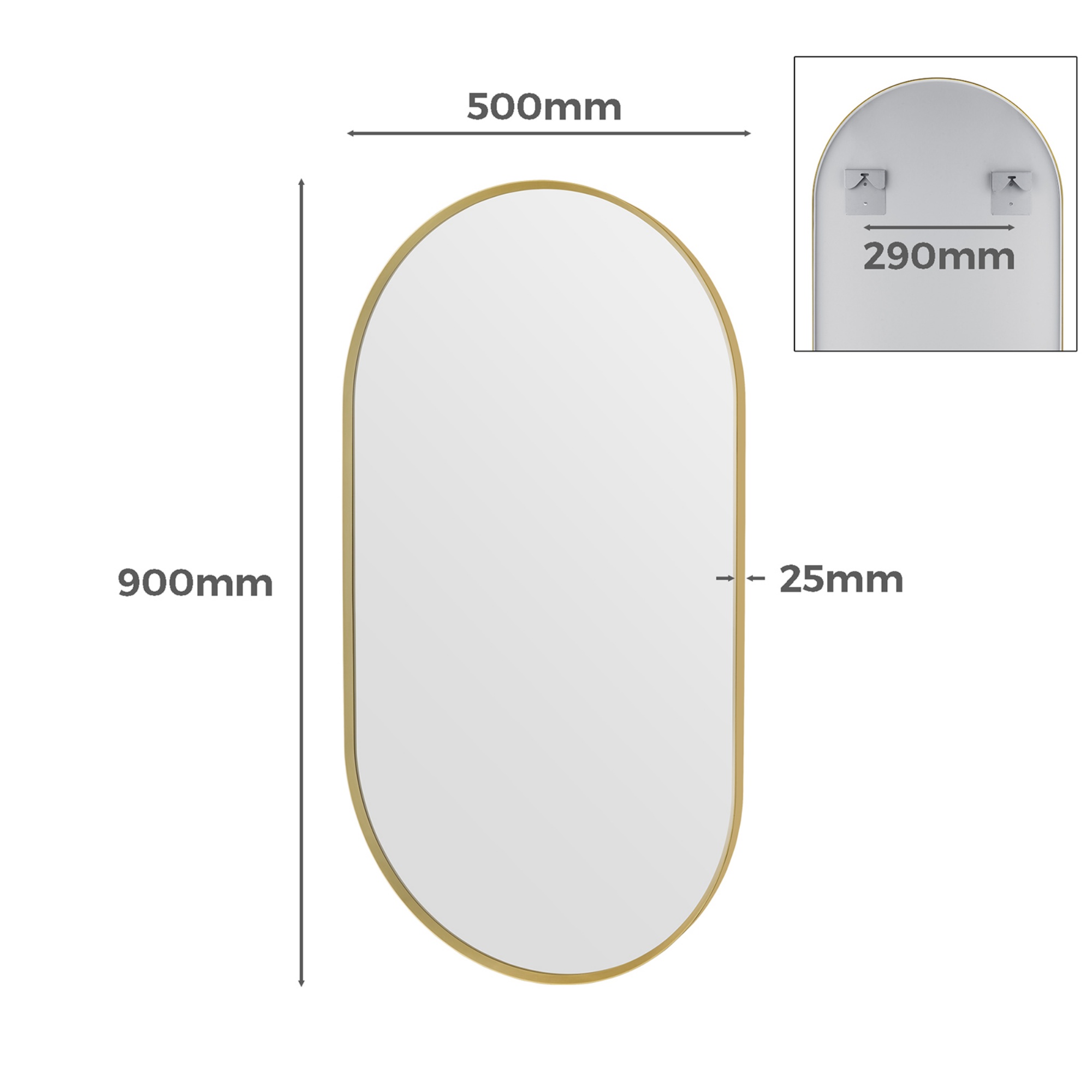 Bathroom Aluminium Framed Oval Mirror Vanity Basin Wall Mounted Makeup Mirror Gold/Black
