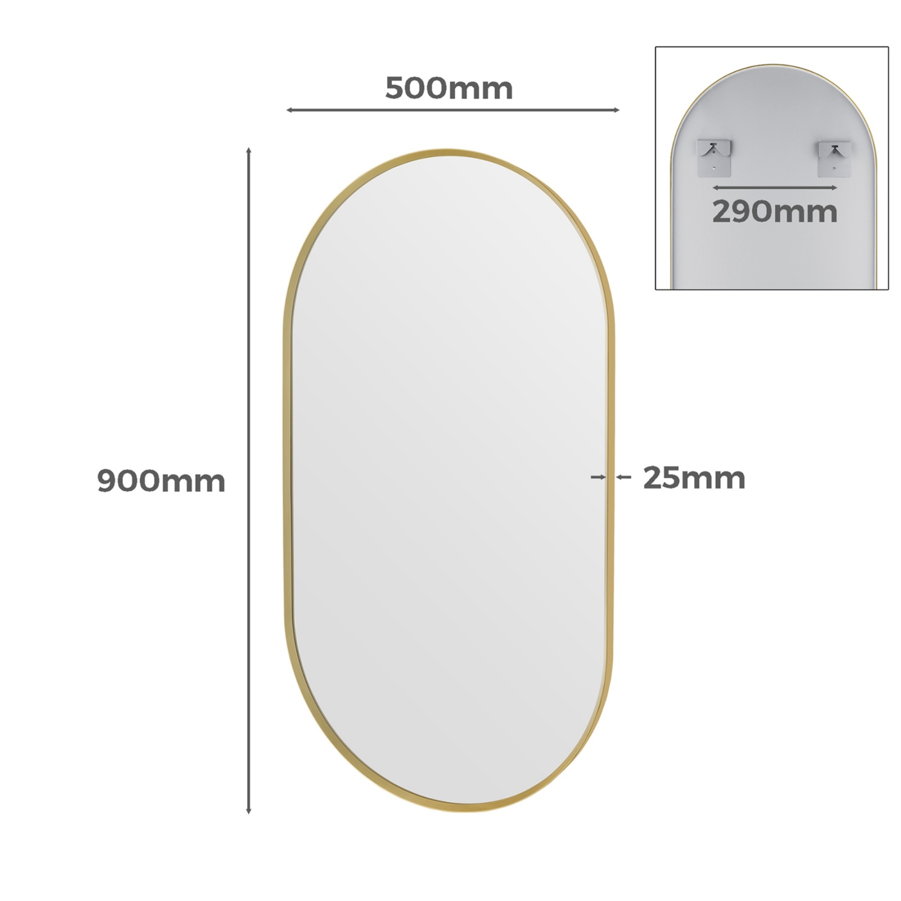 Bathroom Aluminium Framed Oval Mirror Vanity Basin Wall Mounted Makeup Mirror Gold/Black