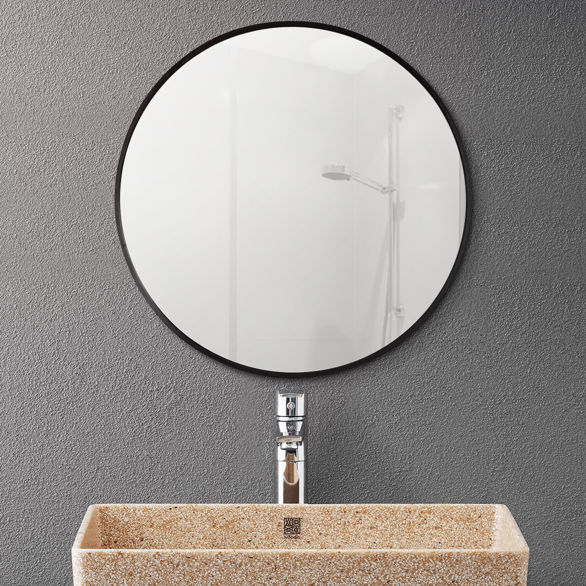 600 700 800 900mm Bathroom Round Makeup Vanity Wall Mirror Black Aluminum Framed Home Decor