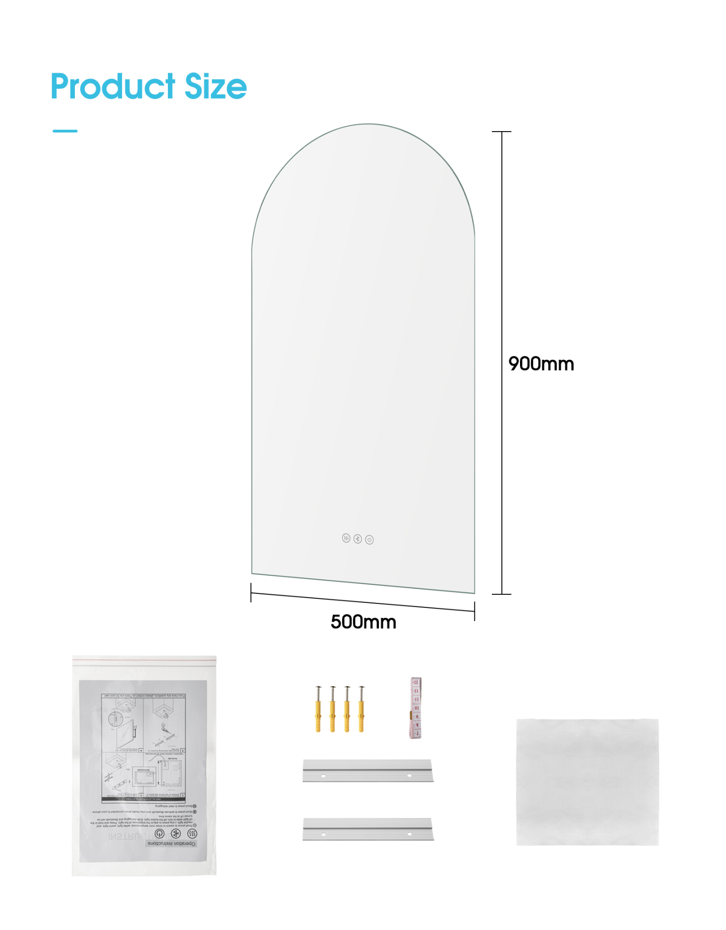 900x500mm Arched Bathroom Makeup Wall Touch LED Mirror Anti-fog Bluetooth Backlit Home Decor
