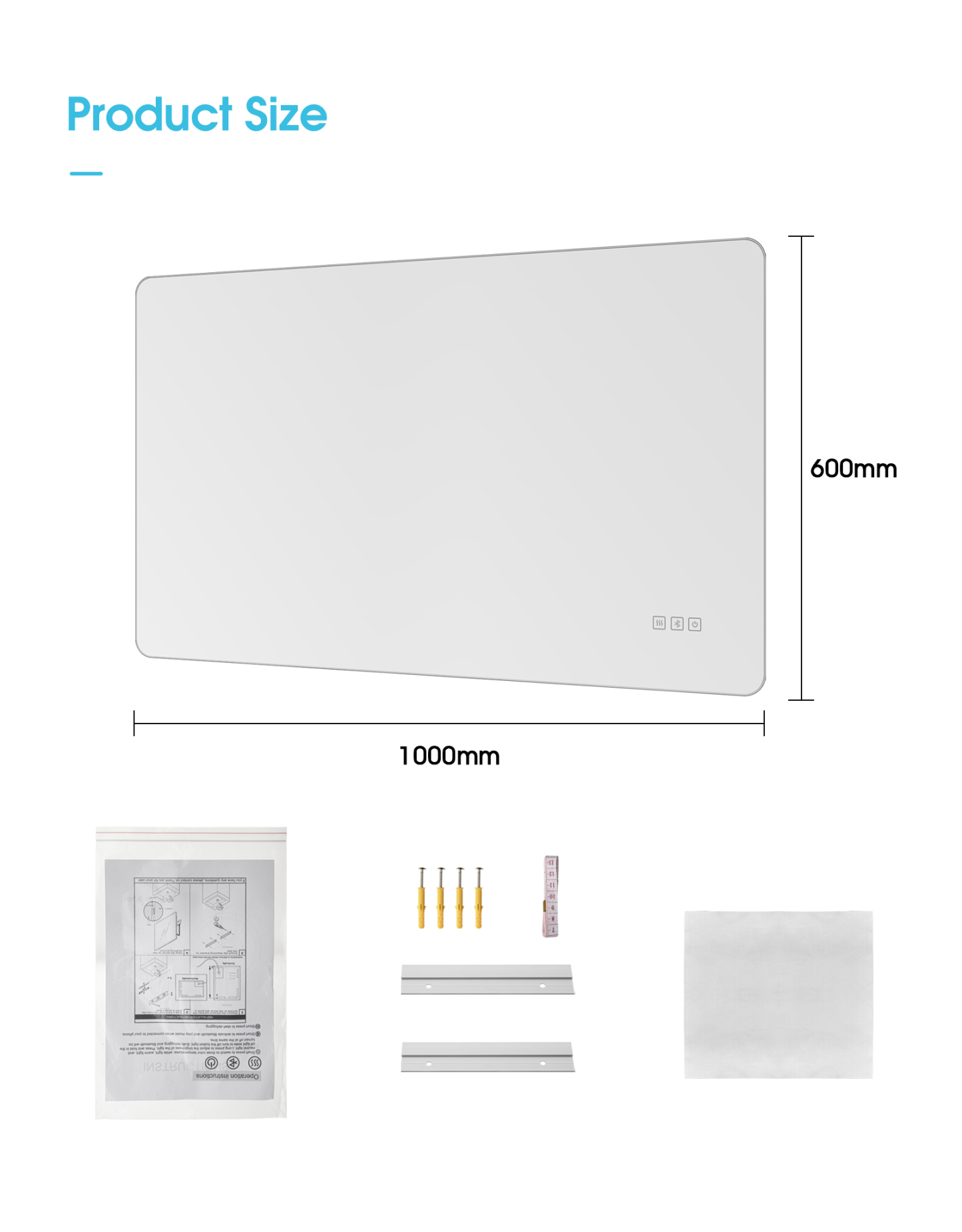 800/1000mm Bathroom Wall Mount LED Light Mirror Make-up Touch Anti-fog Bluetooth Speaker