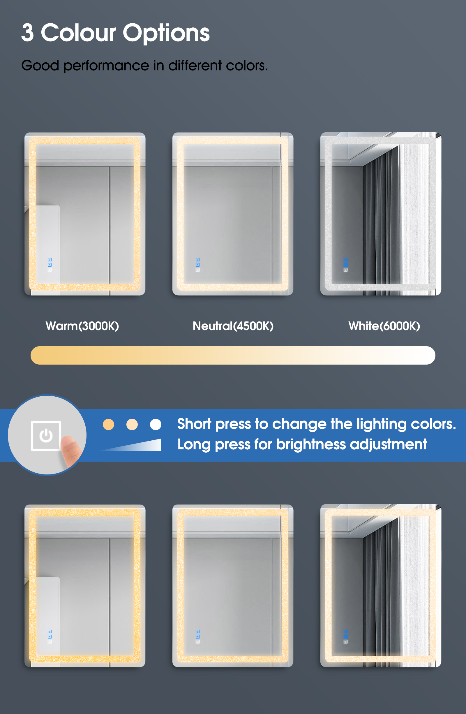 800/1000x600mm Wall LED Light Makeup Mirror Touch Bluetooth Speaker Defog Bathroom Vanity Mirror