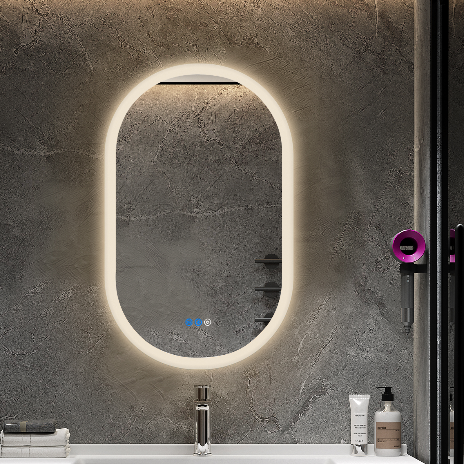 800x500mm Bathroom Vanity LED Light Make-up Mirror Touch Defog Bluetooth Oval