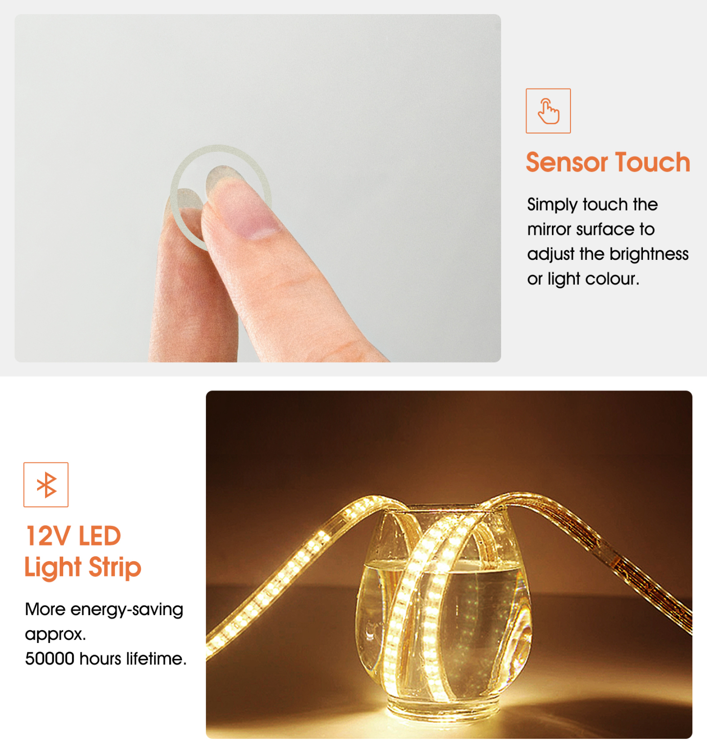 800x500mm Bathroom Vanity LED Light Make-up Mirror Touch Defog Bluetooth Oval