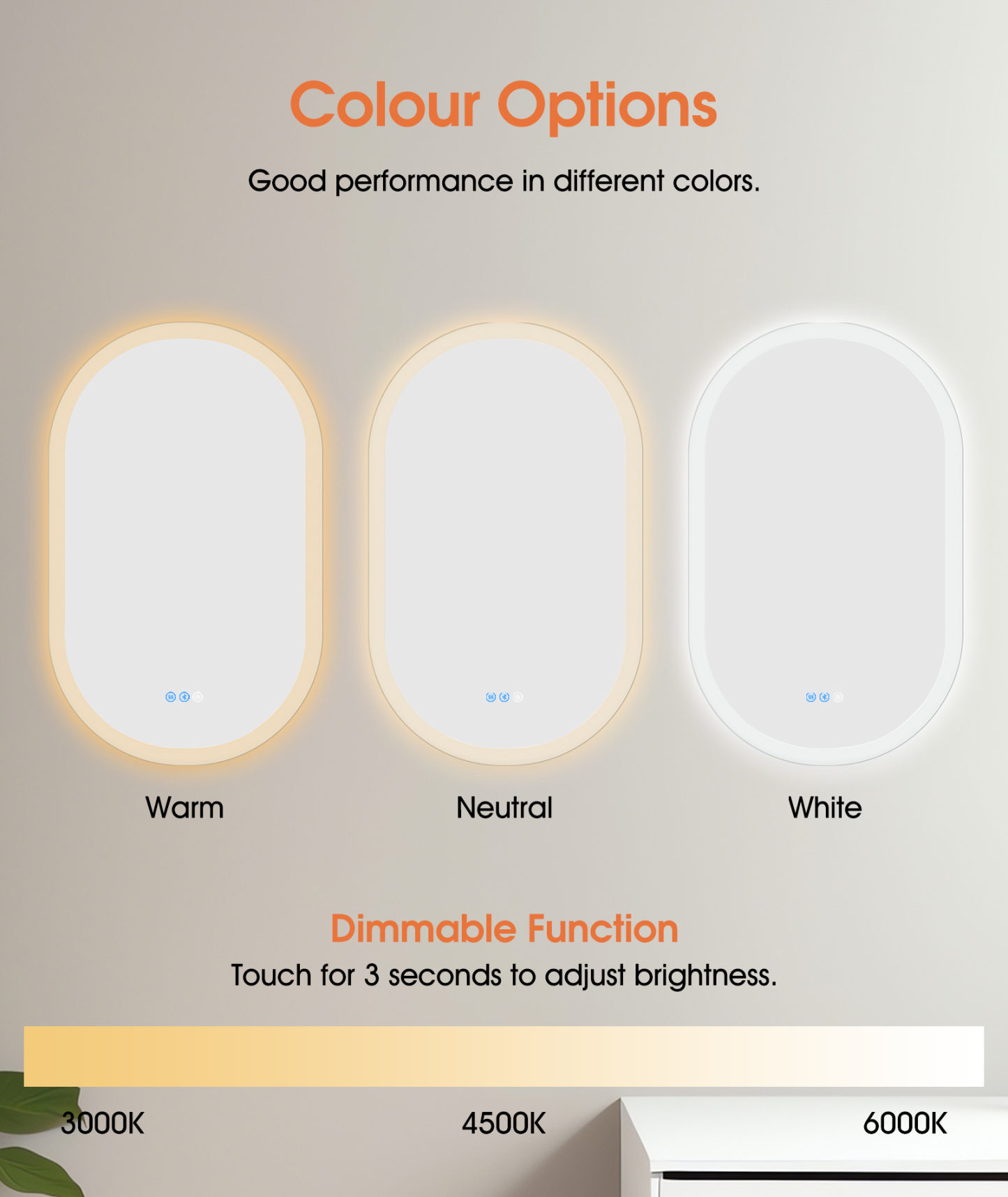 800x500mm Bathroom Vanity LED Light Make-up Mirror Touch Defog Bluetooth Oval