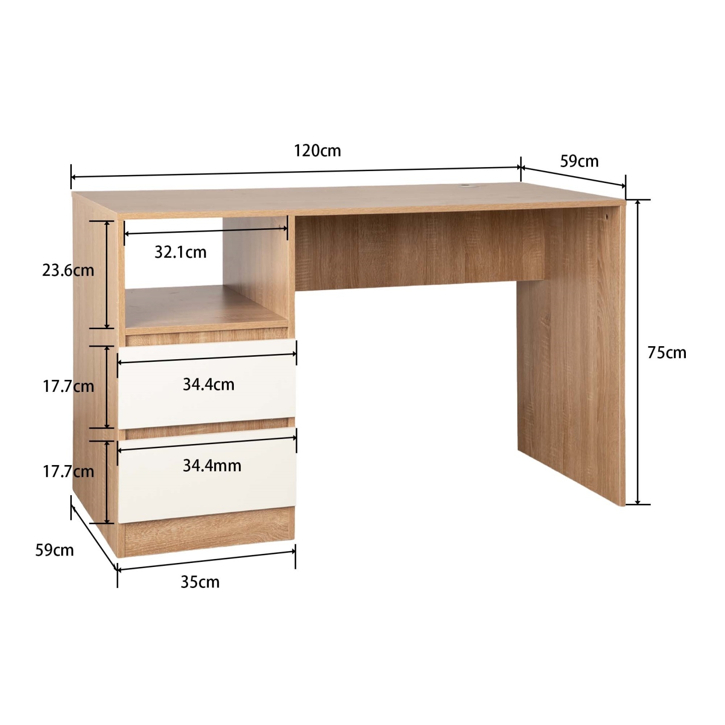 2 Drawer Cabinet Executive Computer Desk Home Office Study Table Writing Workstation Natural/Black/White