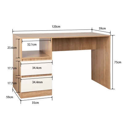 2 Drawer Cabinet Executive Computer Desk Home Office Study Table Writing Workstation Natural/Black/White